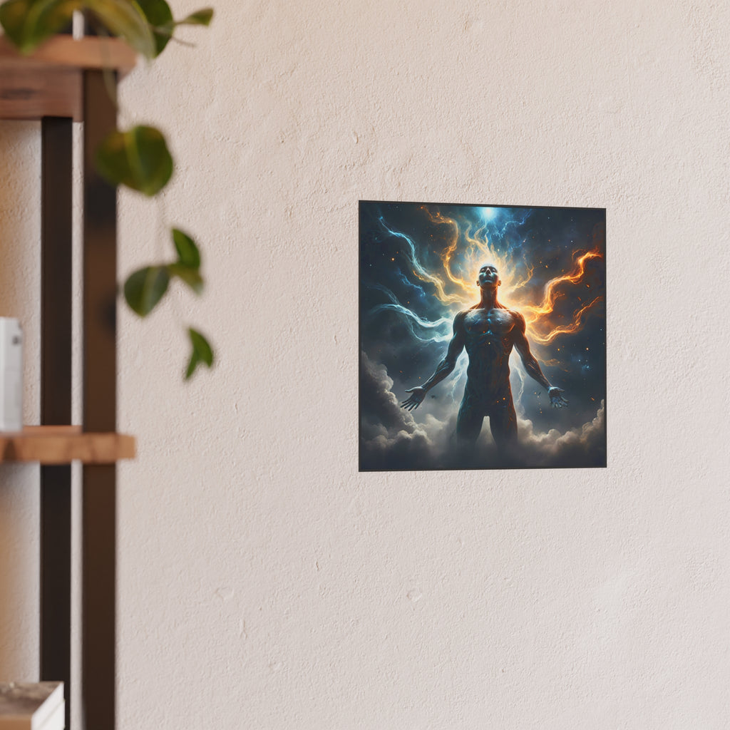 Cosmic Awakening Poster — Surreal Human Energy Wall Art (Satin/Archival Matte)