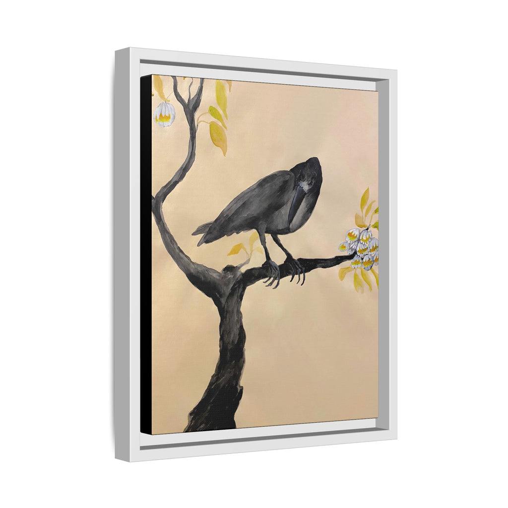 Raven on Branch Matte Framed Canvas – Moody Bird Wall Art