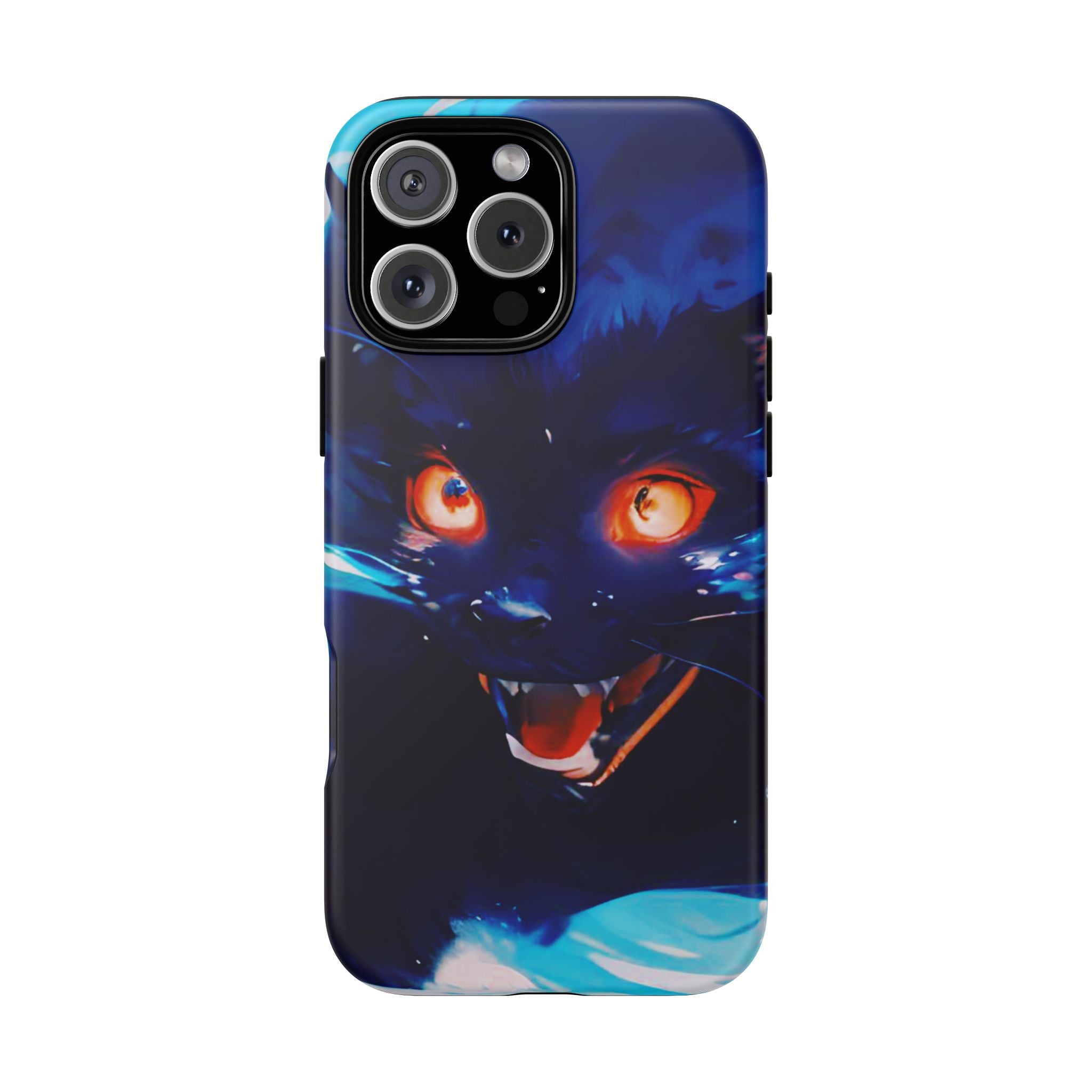 Demon Cat Phone Case — Glowing Blue Feline Tough Case