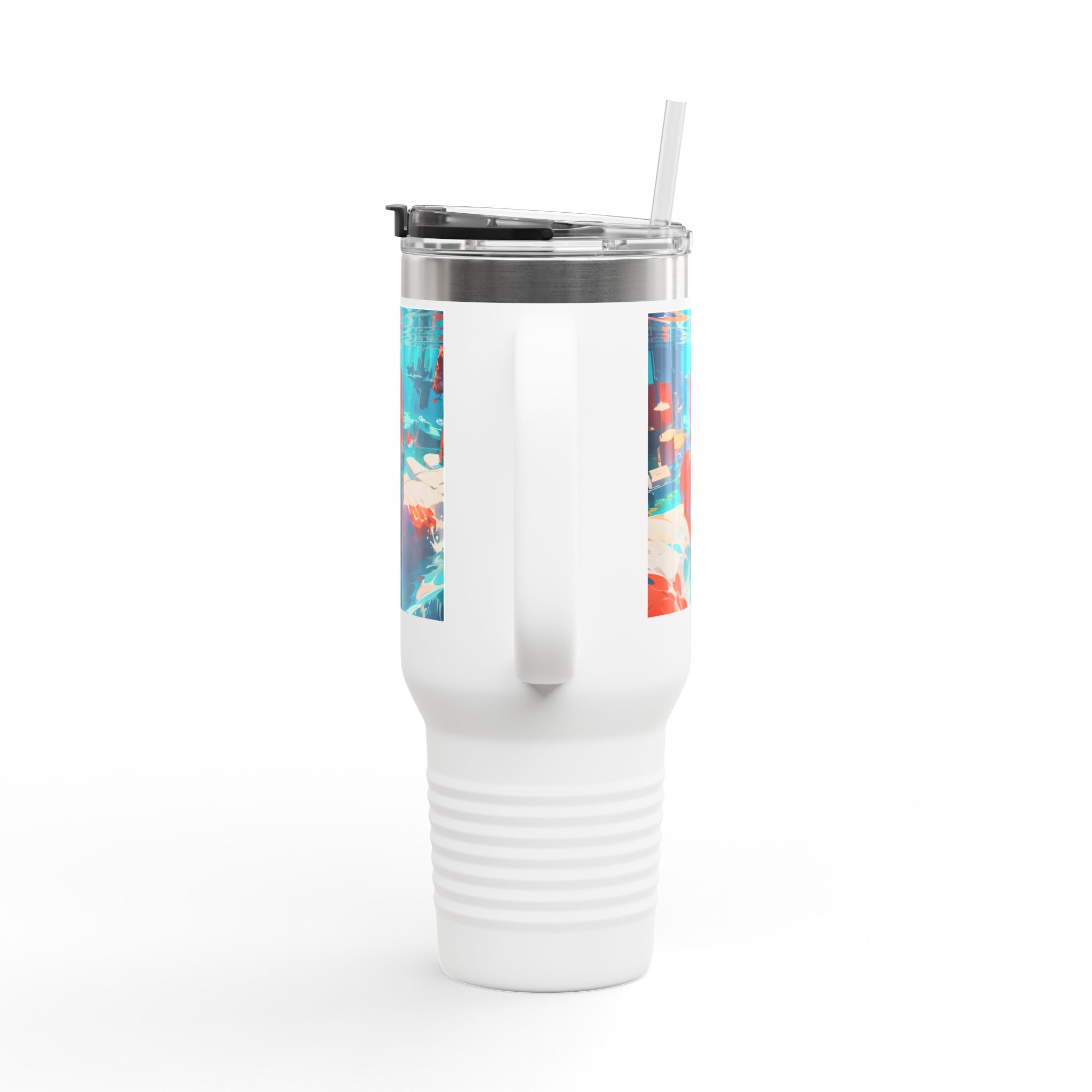 40oz Insulated Travel Mug – Colorful Underwater Dog Art Design
