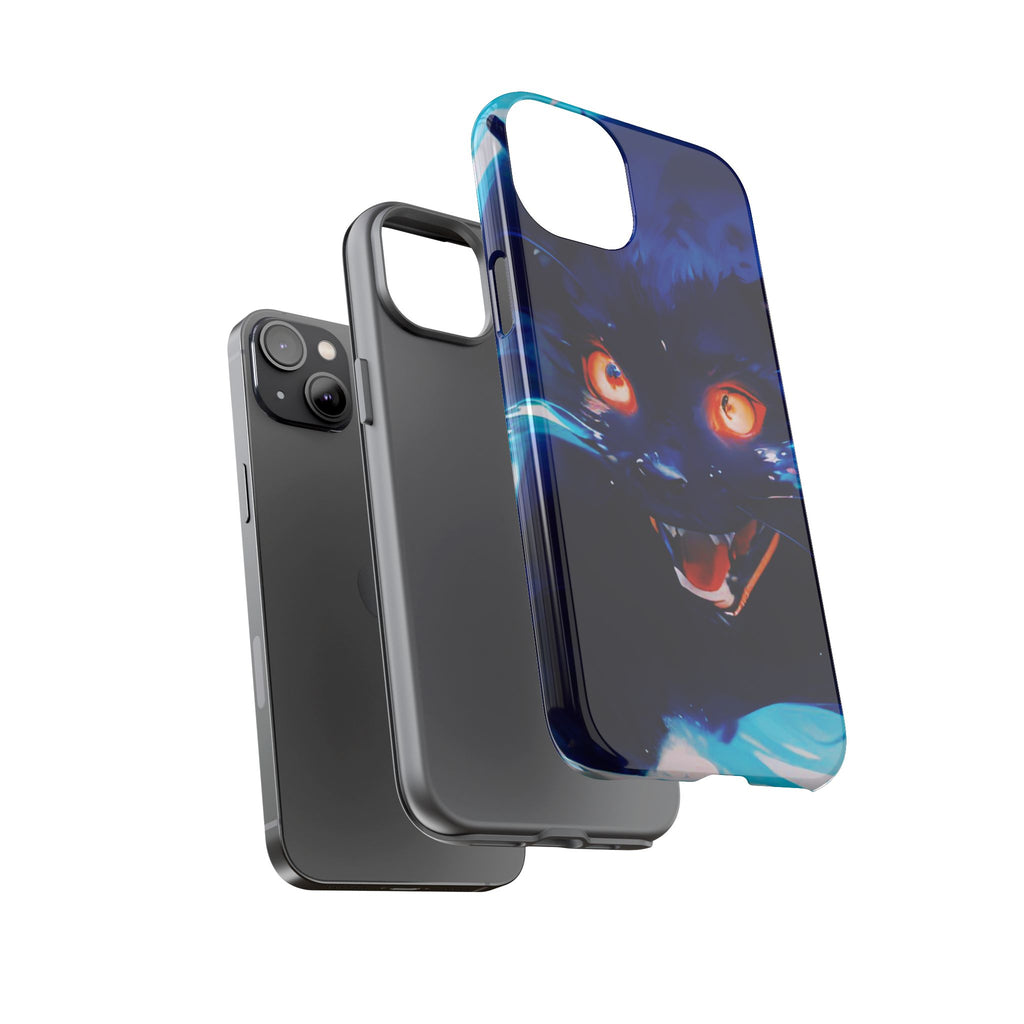 Demon Cat Phone Case — Glowing Blue Feline Tough Case