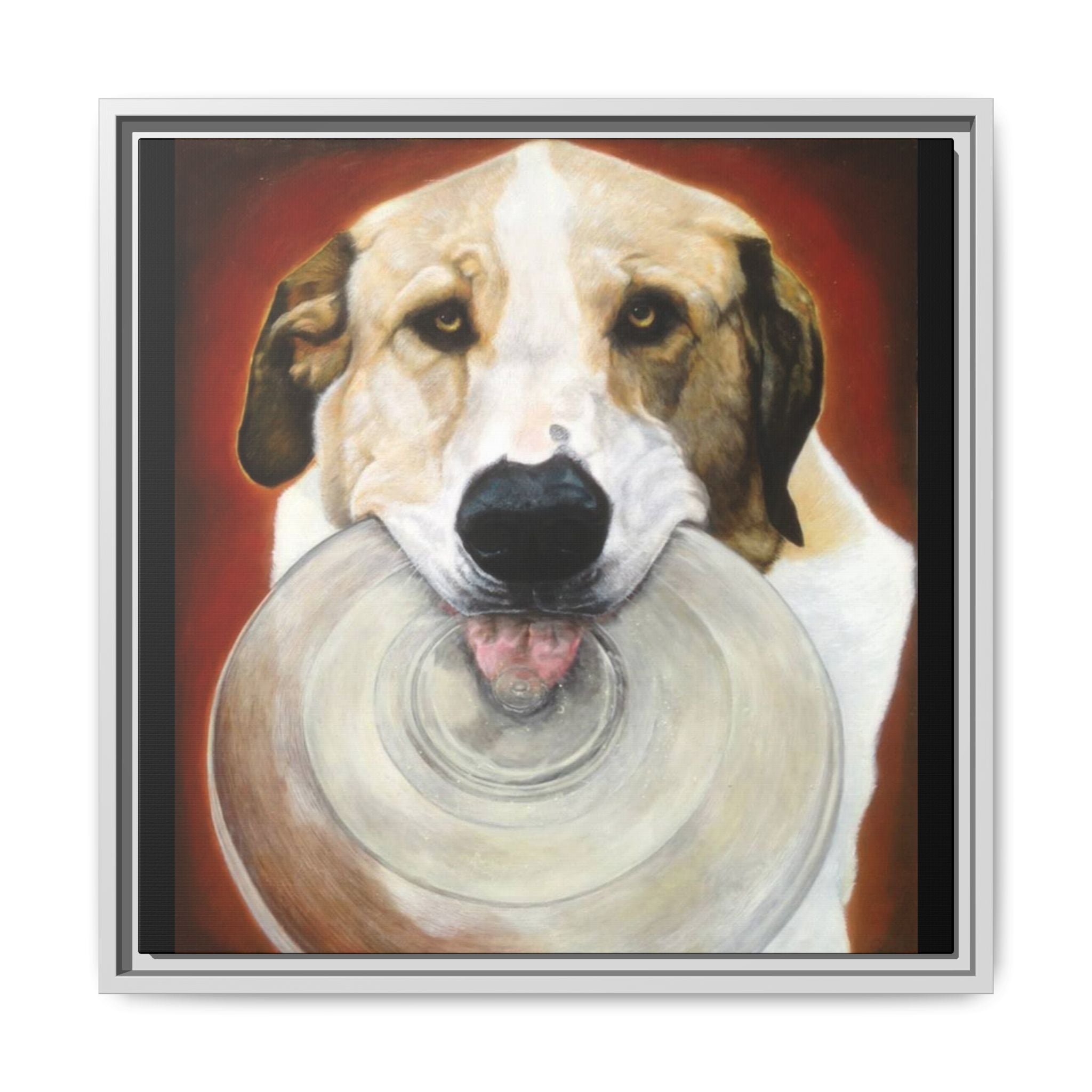 Framed Matte Canvas Print — Playful Wookie Holding His Frisbee