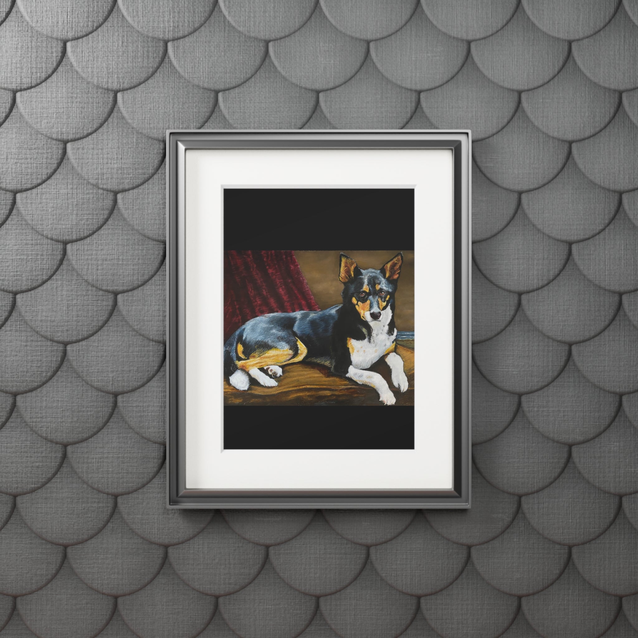 Tricolor Dog Fine Art Print with Passepartout Frame — "Upton" Pet Portrait Wall Art (2022)
