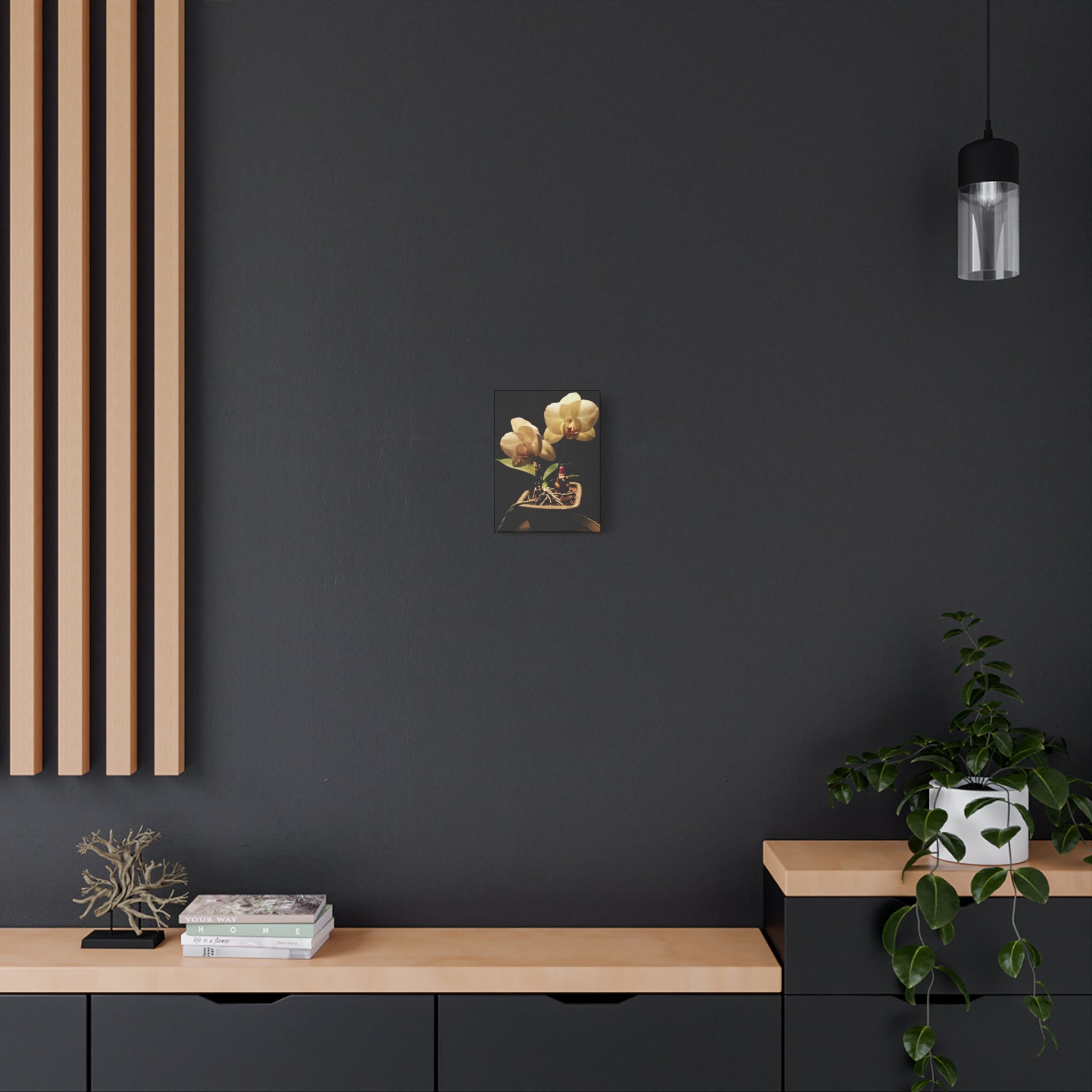 Orchid Still Life Canvas – Orchid Wall Art with Fez Monkey on Matte Stretched Canvas