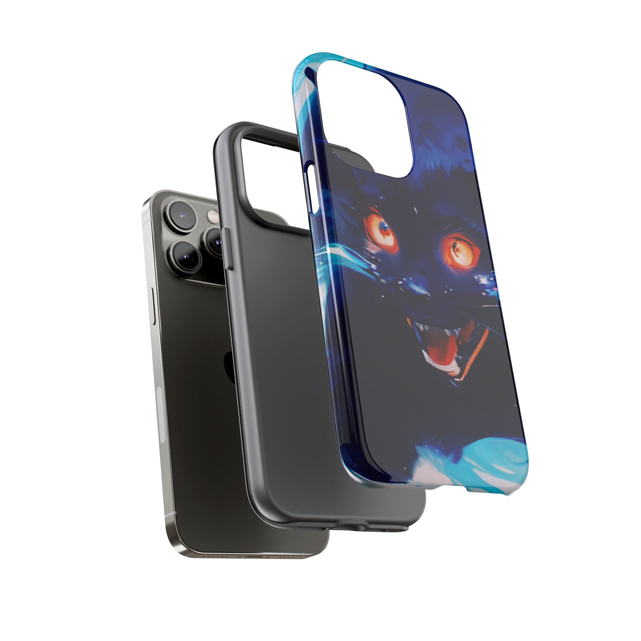 Demon Cat Phone Case — Glowing Blue Feline Tough Case