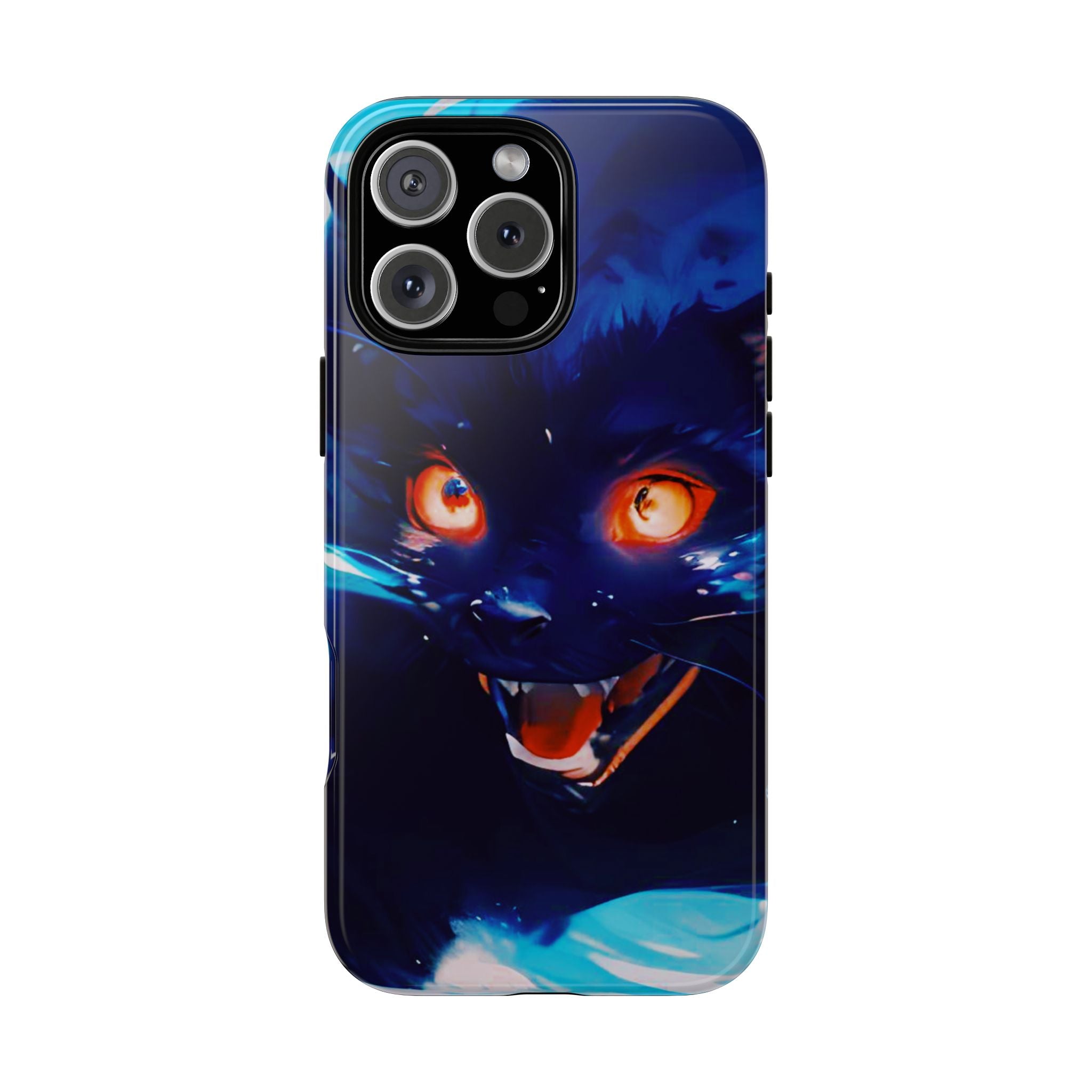 Demon Cat Phone Case — Glowing Blue Feline Tough Case