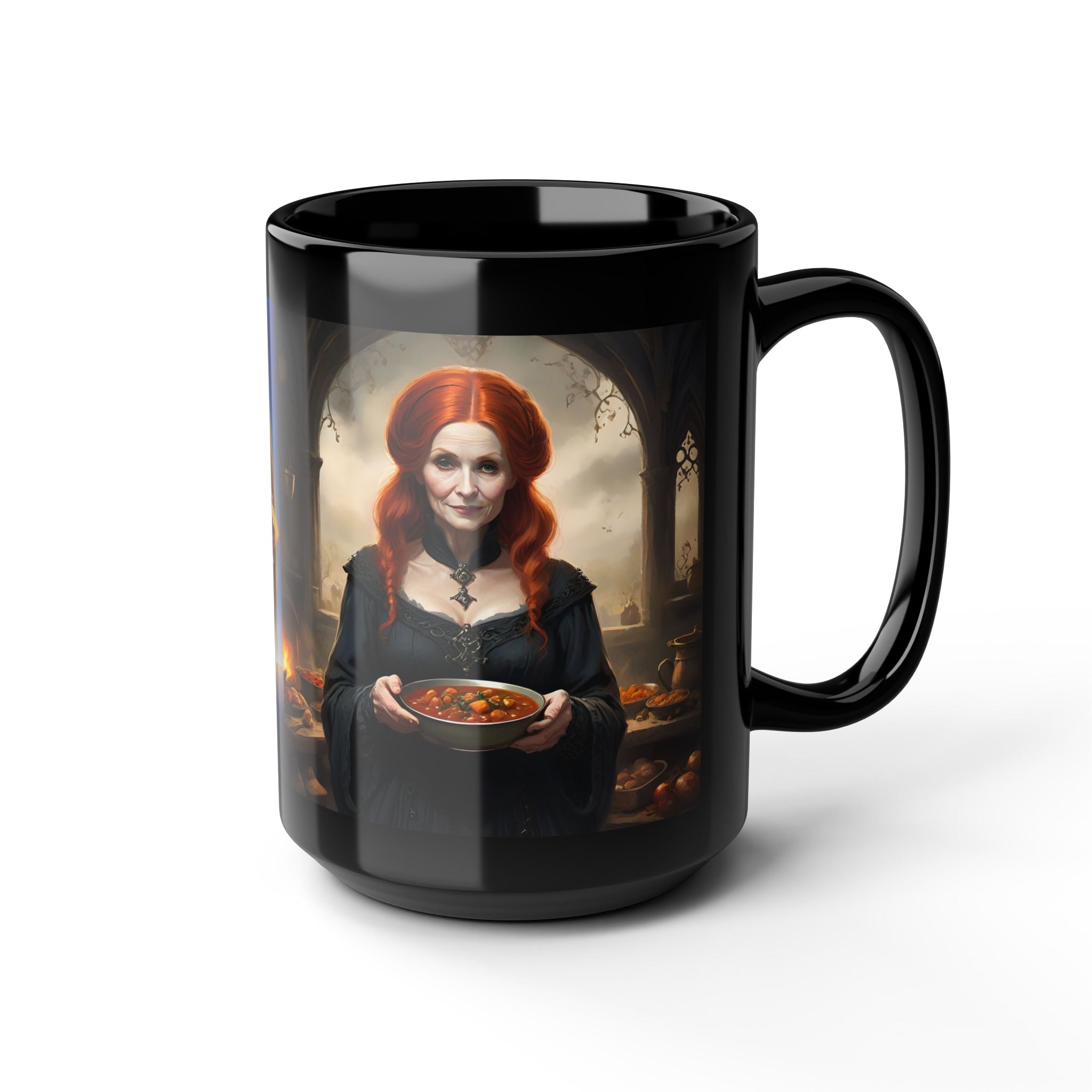 Mother Black Mug – Redhead Witch Holding Potion Soup, 15oz