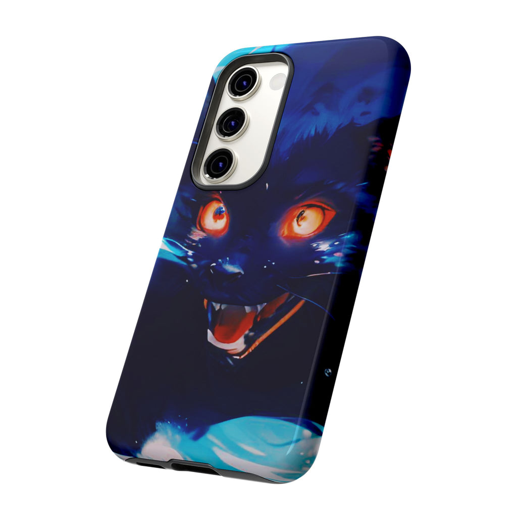 Demon Cat Phone Case — Glowing Blue Feline Tough Case