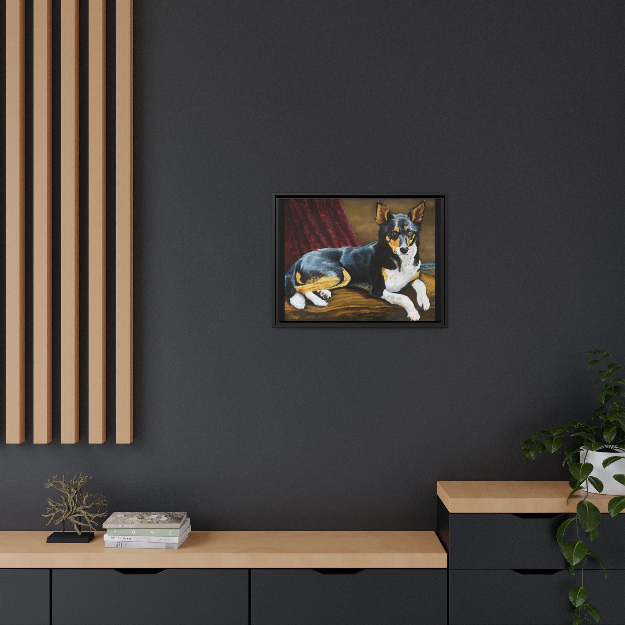 Framed Matte Canvas Dog Portrait – Black & Tan Companion Wall Art