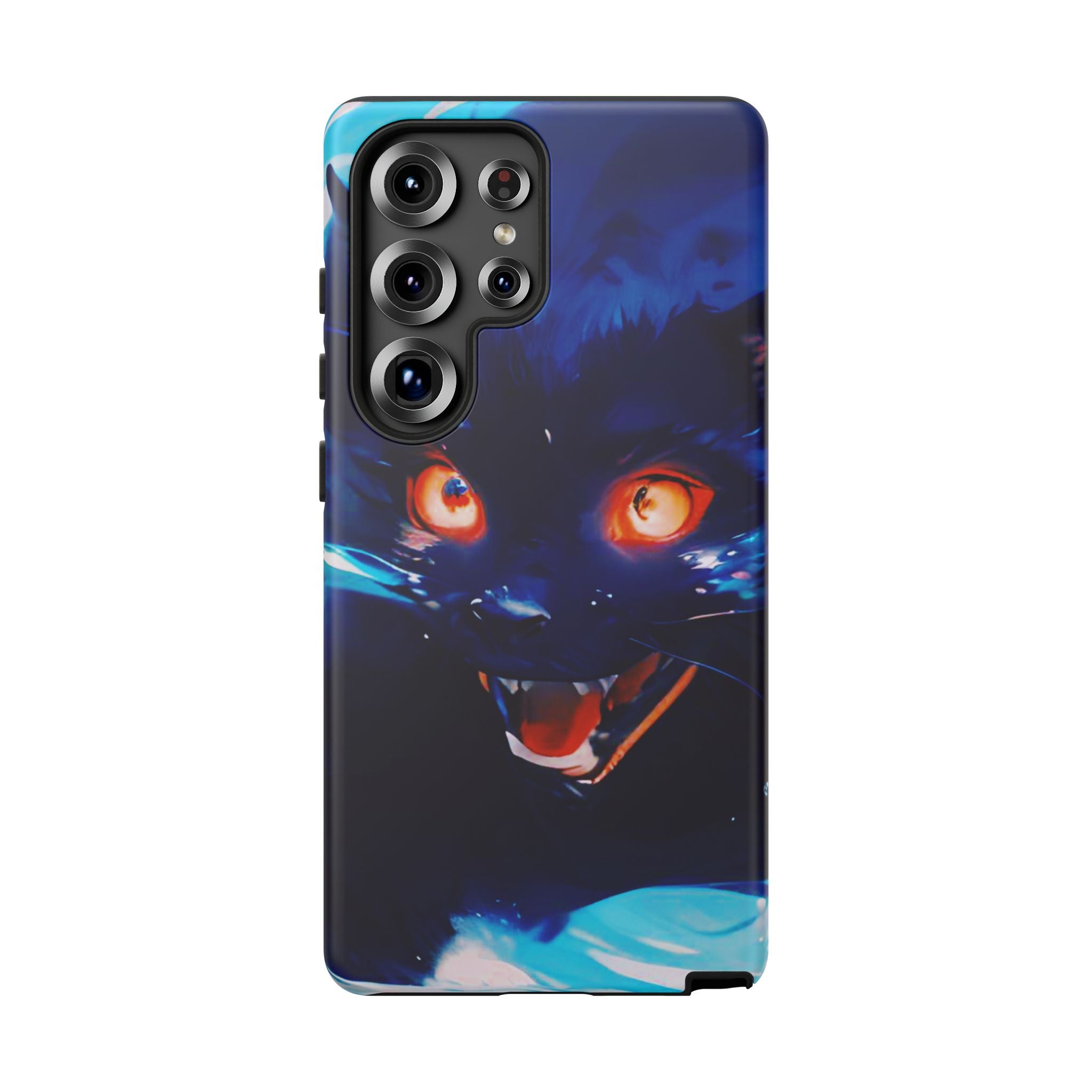 Demon Cat Phone Case — Glowing Blue Feline Tough Case