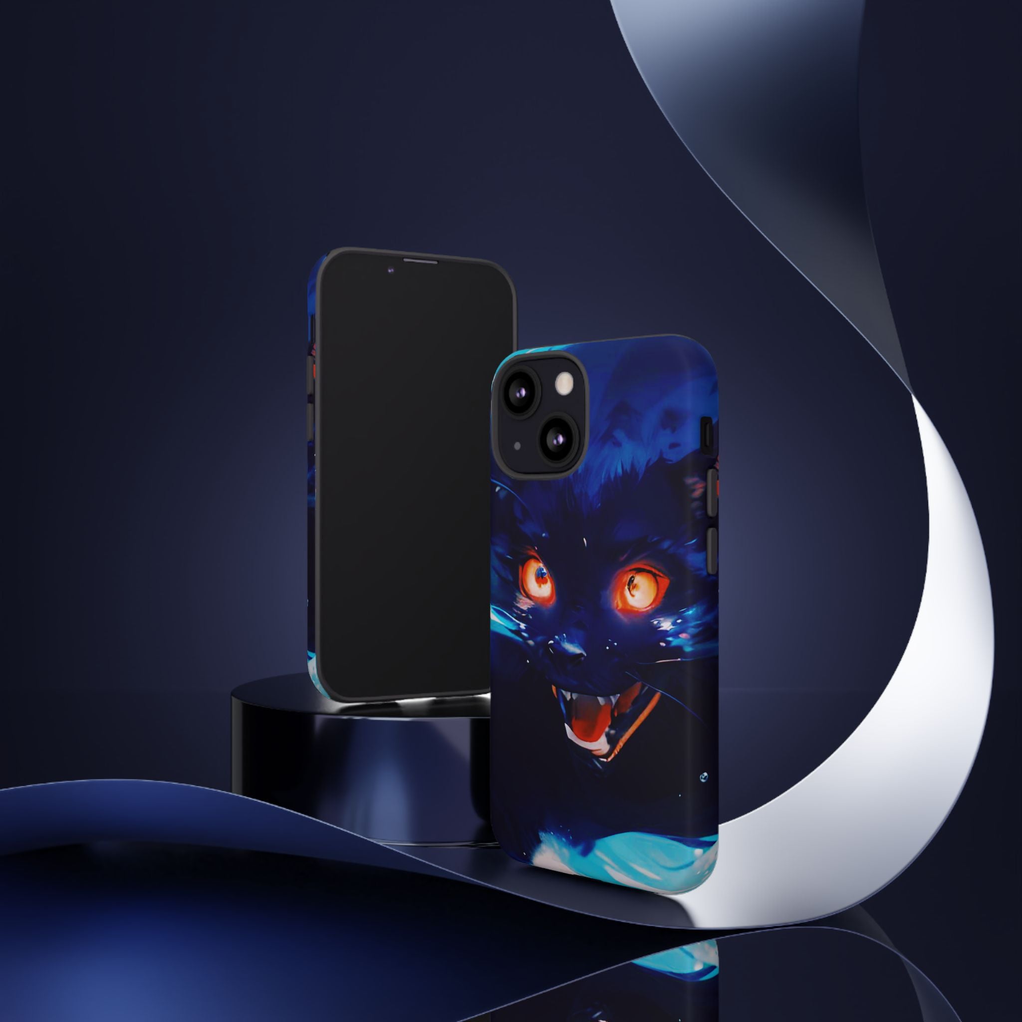 Demon Cat Phone Case — Glowing Blue Feline Tough Case