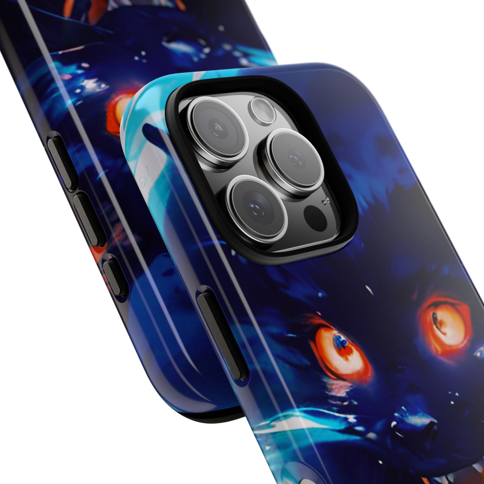 Demon Cat Phone Case — Glowing Blue Feline Tough Case