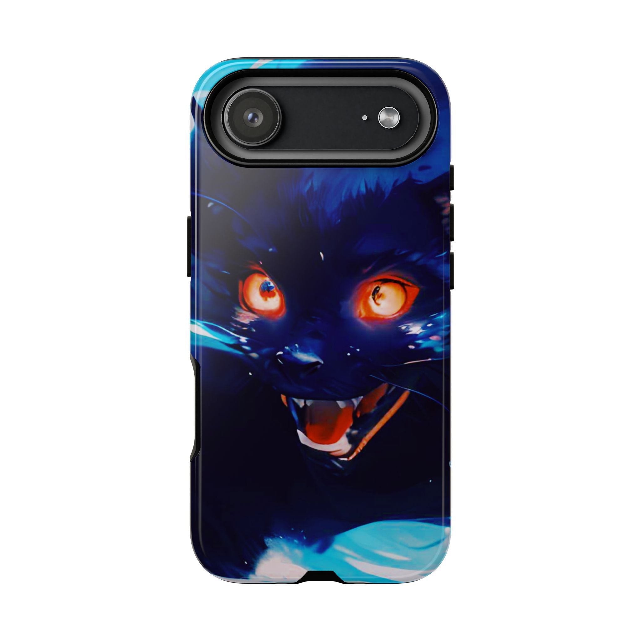 Demon Cat Phone Case — Glowing Blue Feline Tough Case