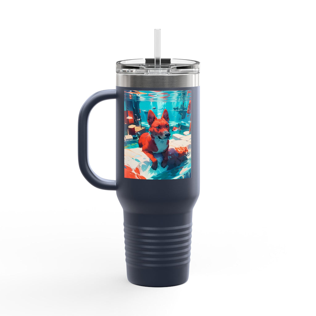 40oz Insulated Travel Mug – Colorful Underwater Dog Art Design