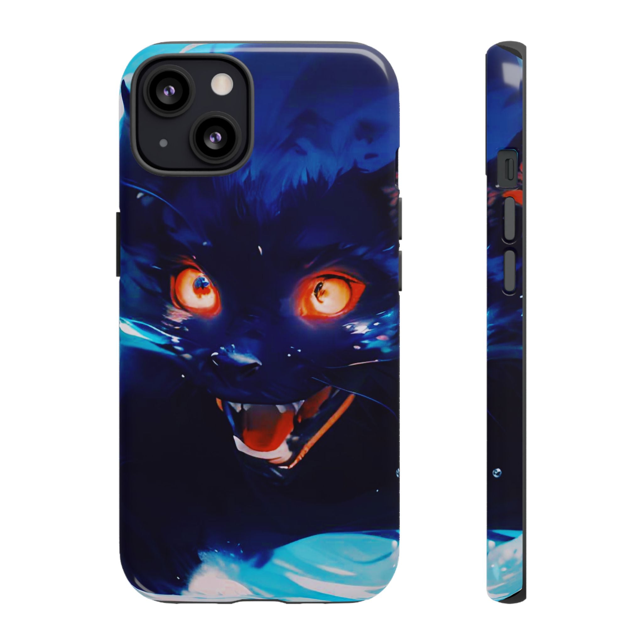 Demon Cat Phone Case — Glowing Blue Feline Tough Case