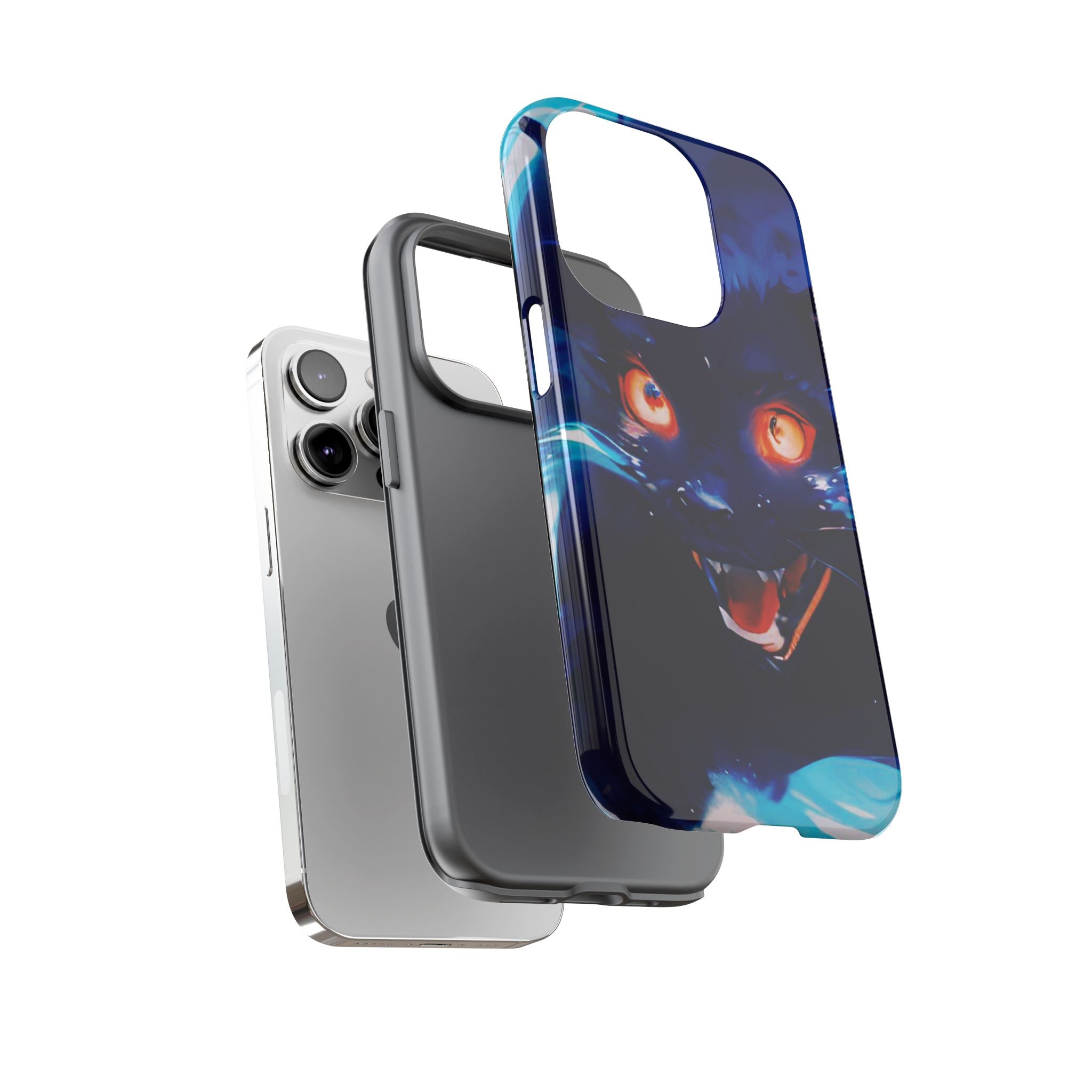 Demon Cat Phone Case — Glowing Blue Feline Tough Case