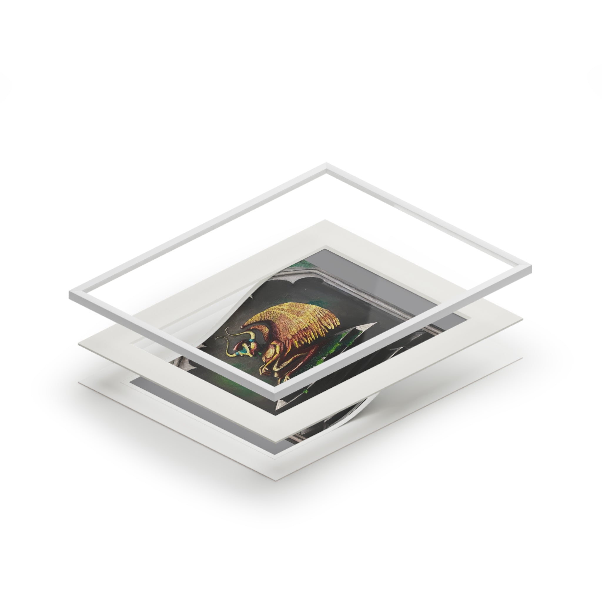 Golden Gargoyle Fine Art Print with Passepartout Frame — Mythic Wall Art