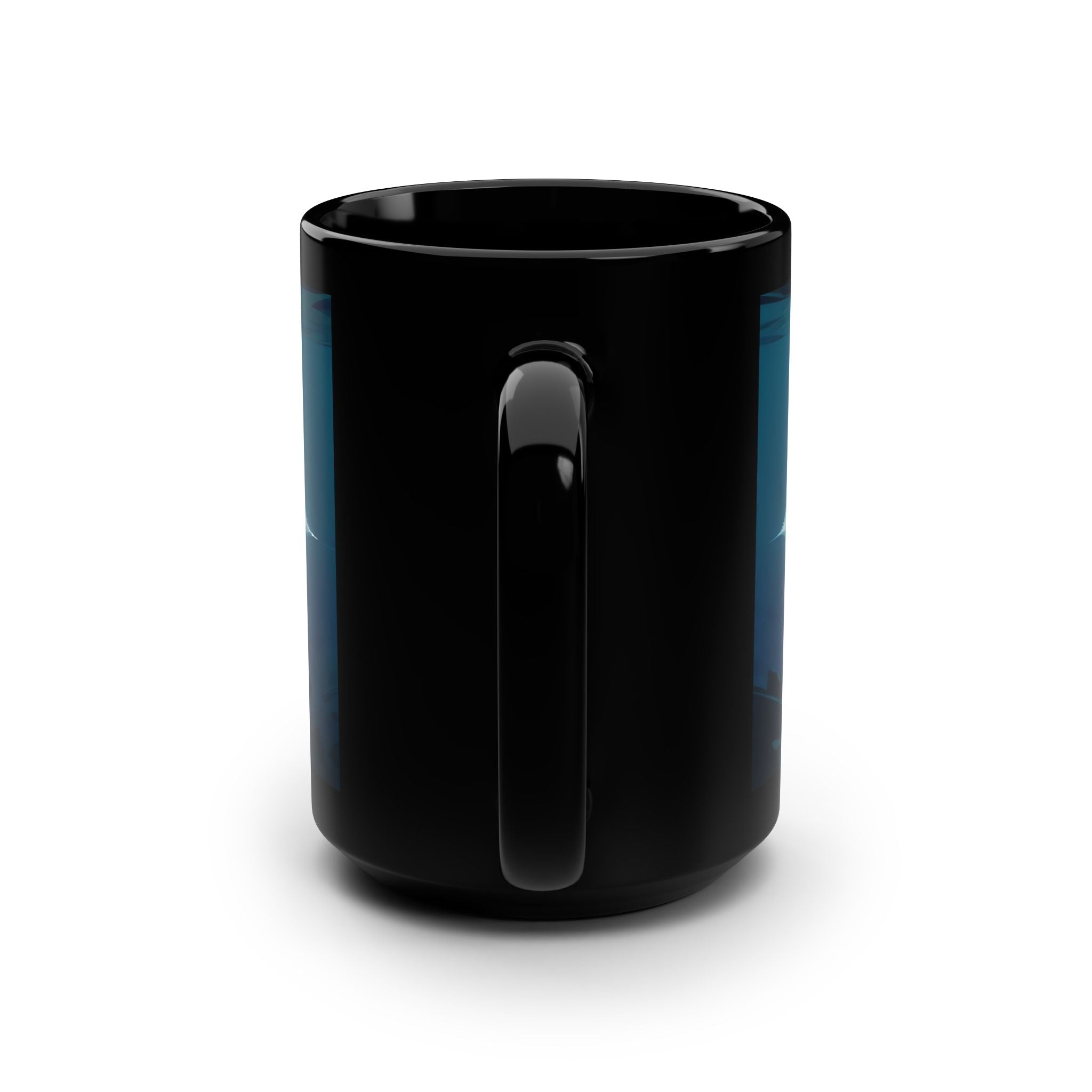 Cerulean Soundwave Black Mug — 15oz Artistic Ocean Vibes