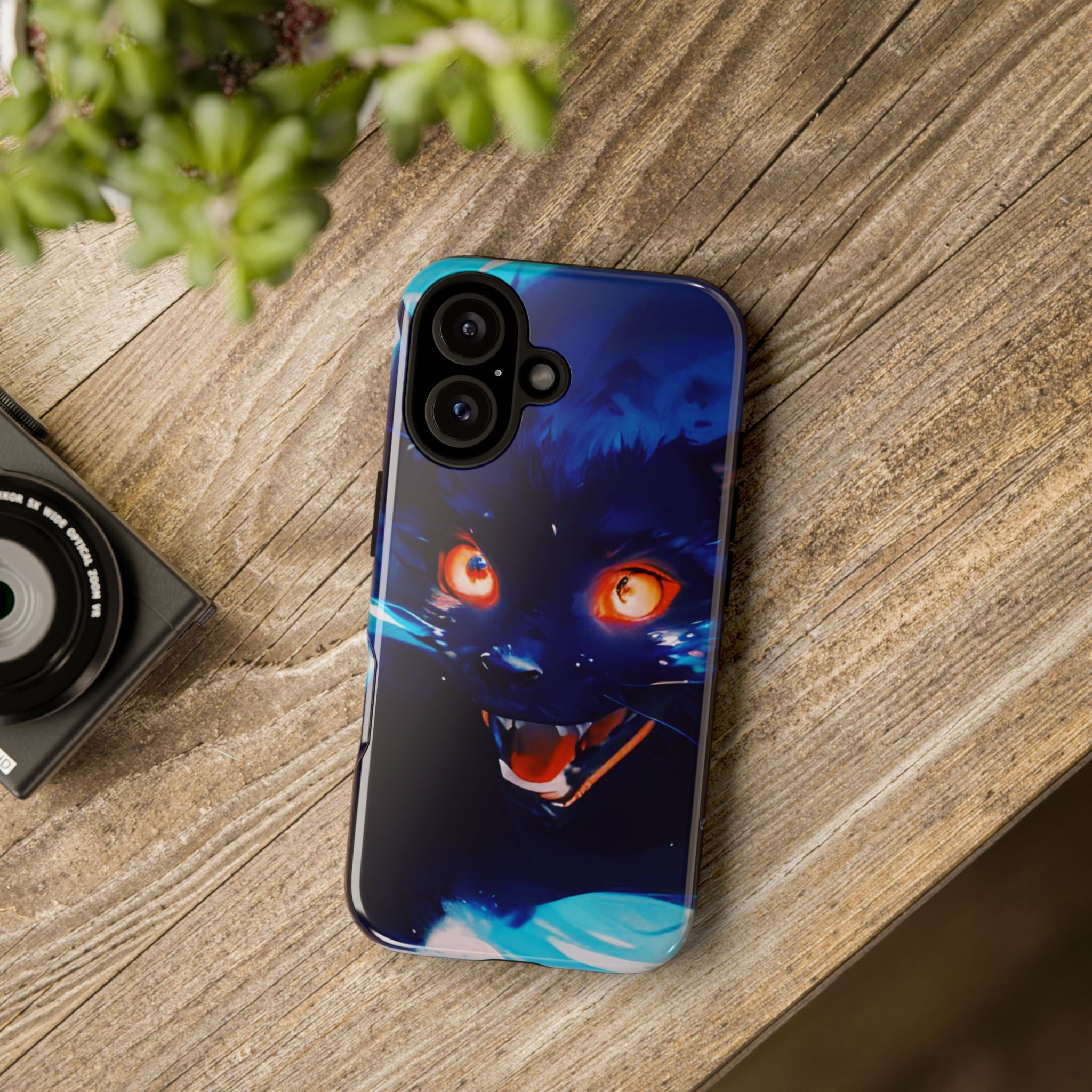 Demon Cat Phone Case — Glowing Blue Feline Tough Case