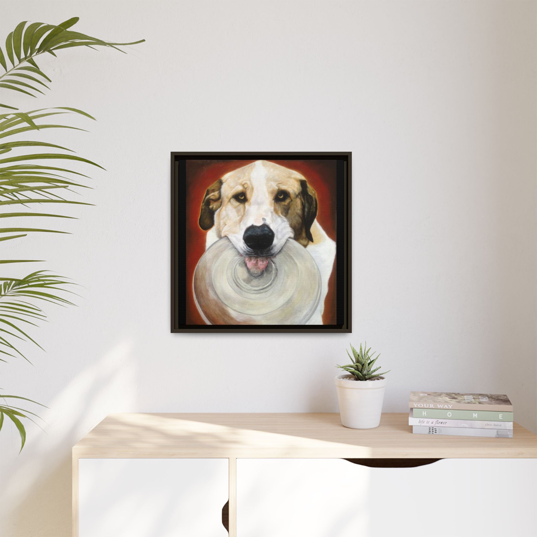 Framed Matte Canvas Print — Playful Wookie Holding His Frisbee