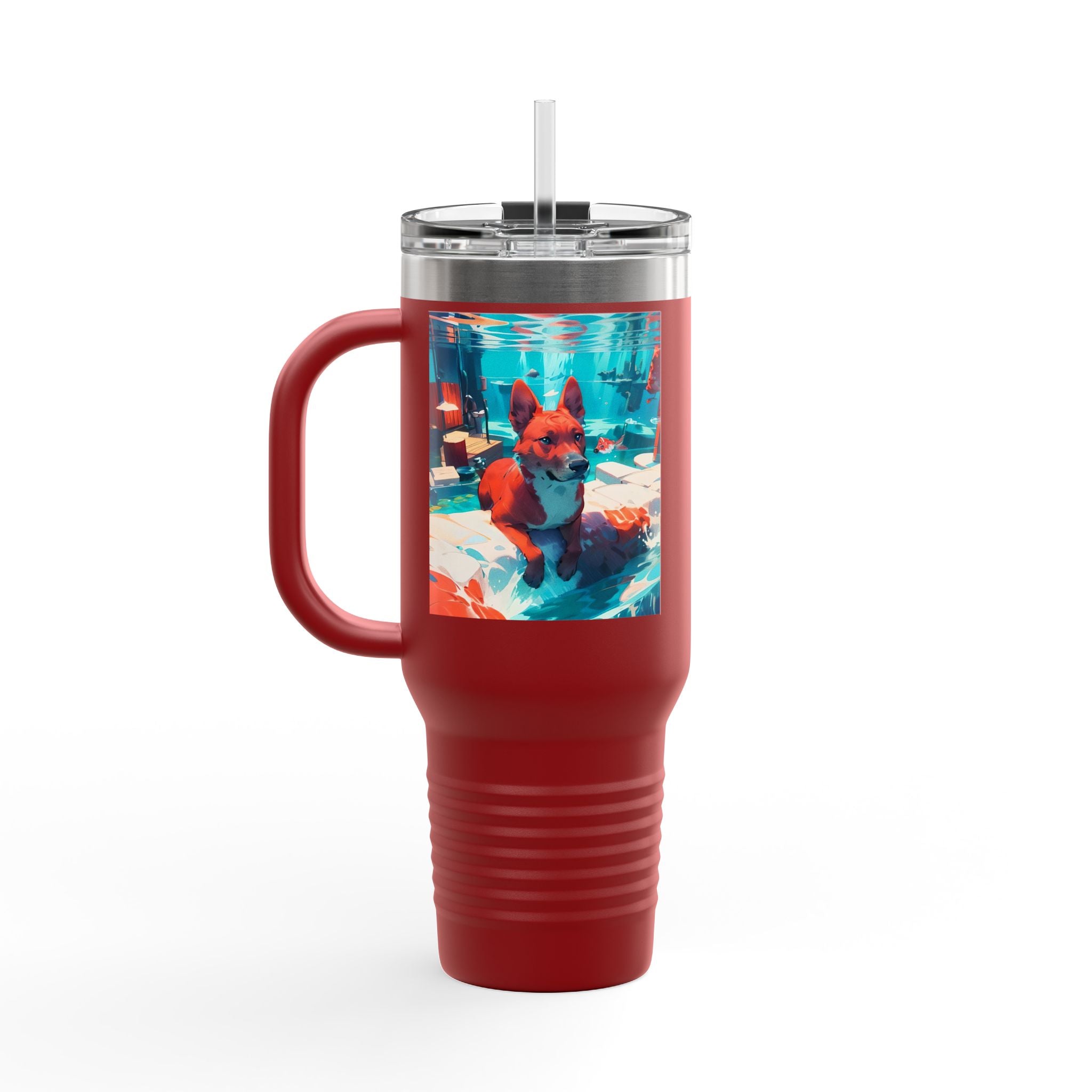 40oz Insulated Travel Mug – Colorful Underwater Dog Art Design