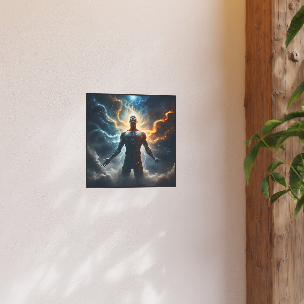 Cosmic Awakening Poster — Surreal Human Energy Wall Art (Satin/Archival Matte)
