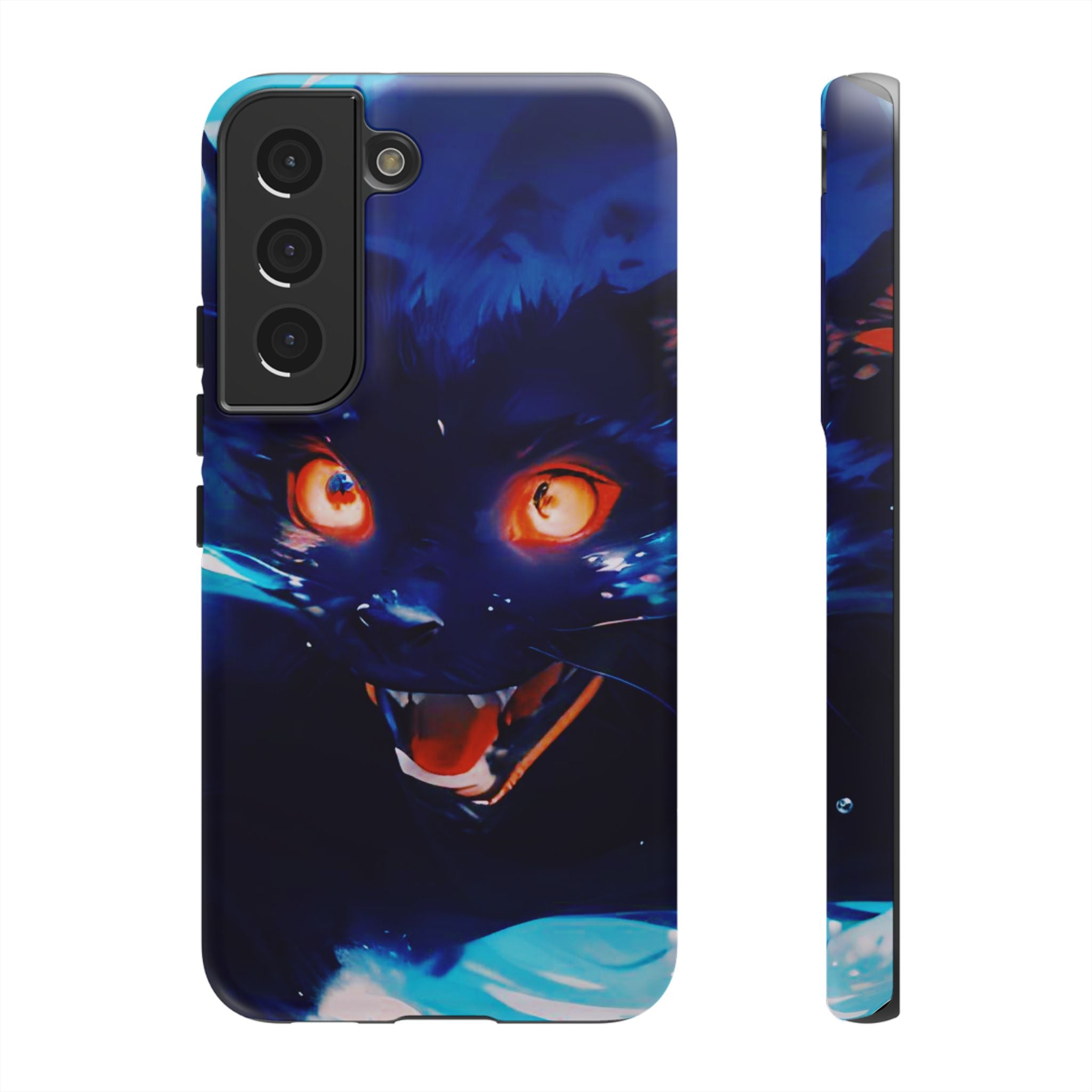 Demon Cat Phone Case — Glowing Blue Feline Tough Case