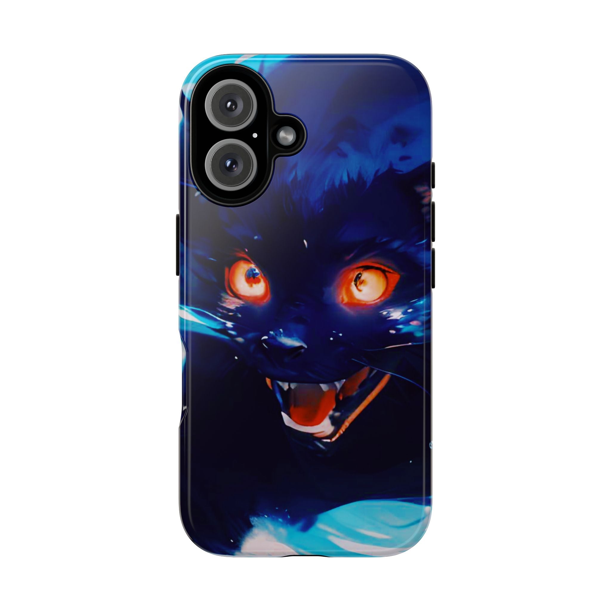 Demon Cat Phone Case — Glowing Blue Feline Tough Case