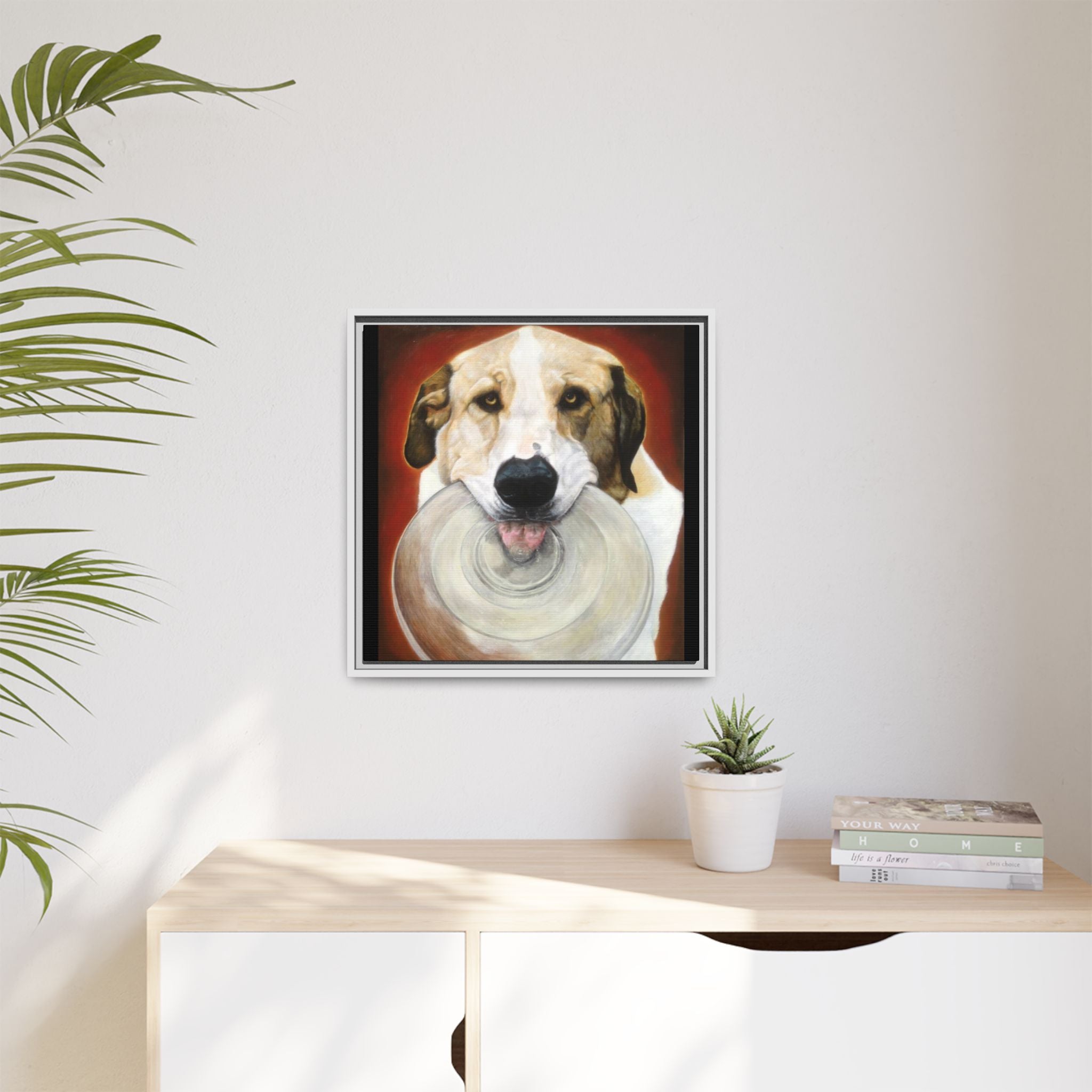 Framed Matte Canvas Print — Playful Wookie Holding His Frisbee