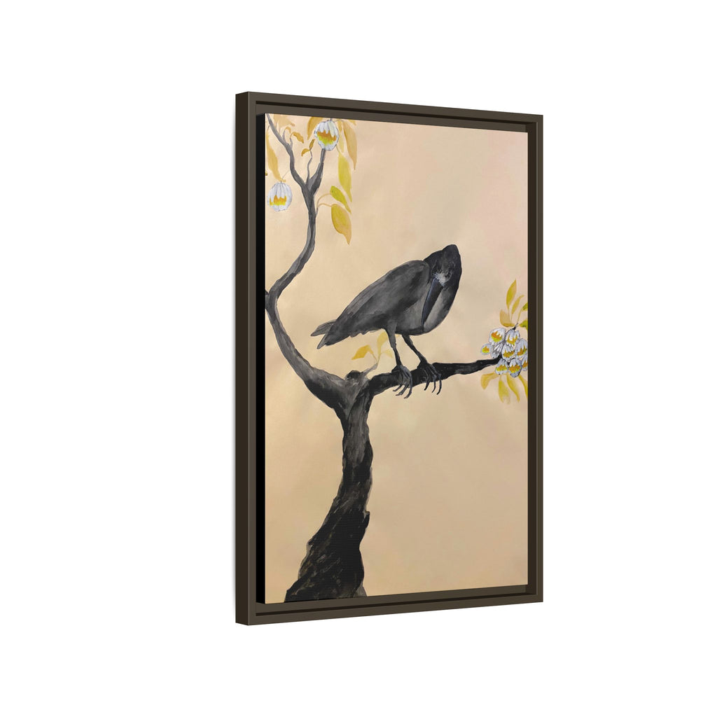 Raven on Branch Matte Framed Canvas – Moody Bird Wall Art