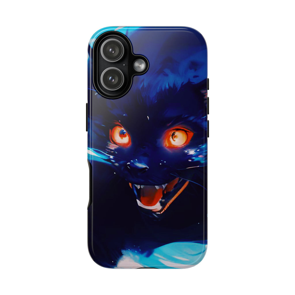 Demon Cat Phone Case — Glowing Blue Feline Tough Case