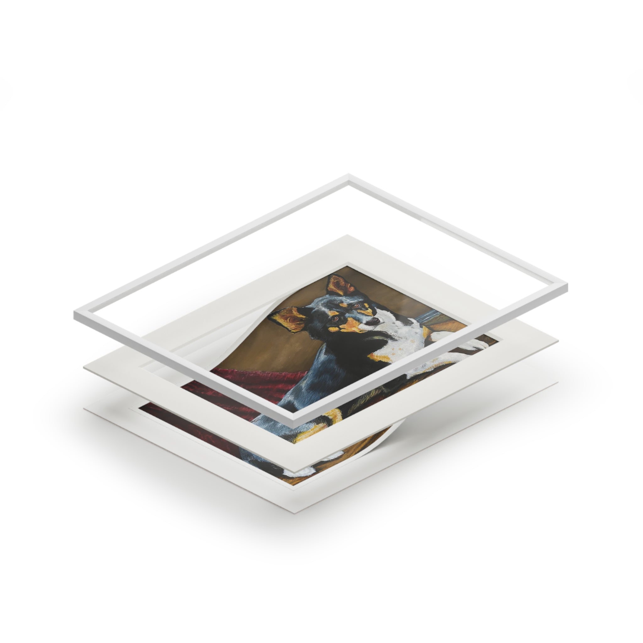 Tricolor Dog Fine Art Print with Passepartout Frame — "Upton" Pet Portrait Wall Art (2022)