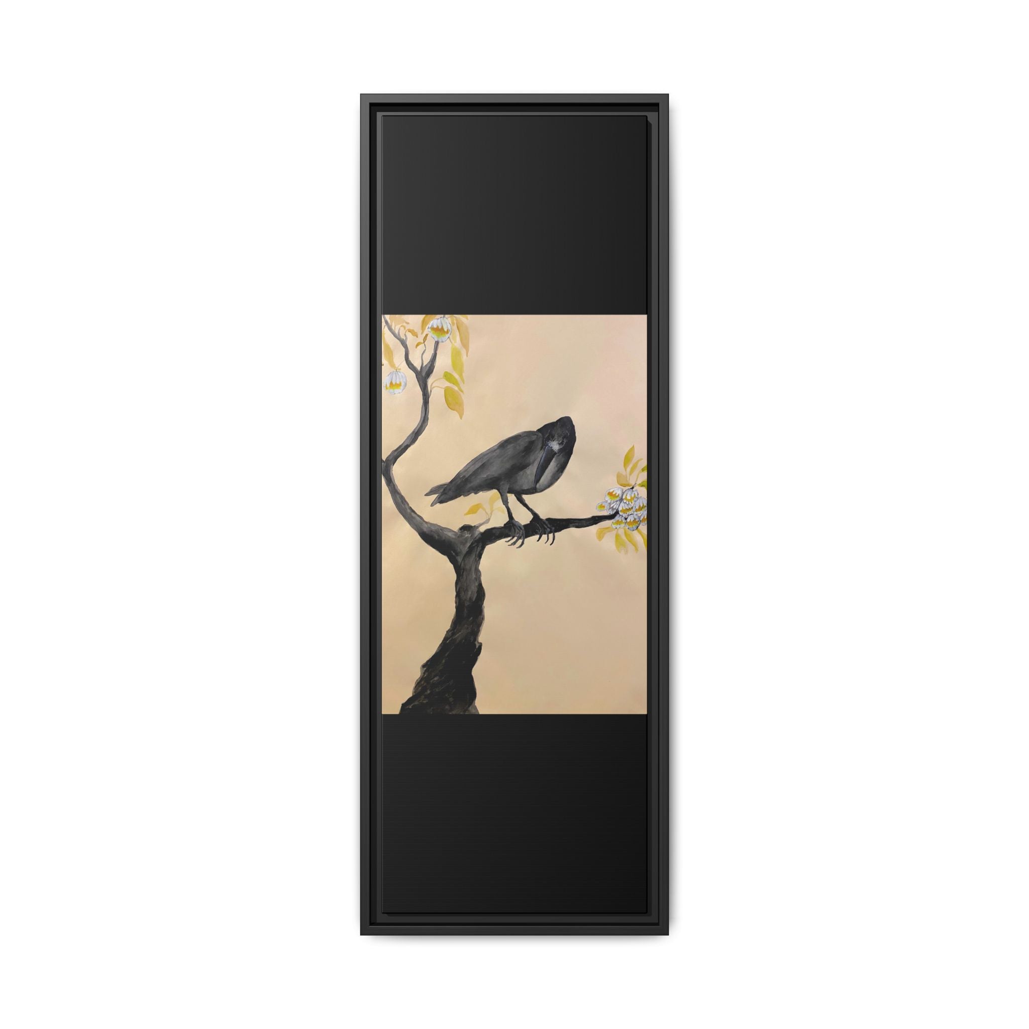 Raven on Branch Matte Framed Canvas – Moody Bird Wall Art