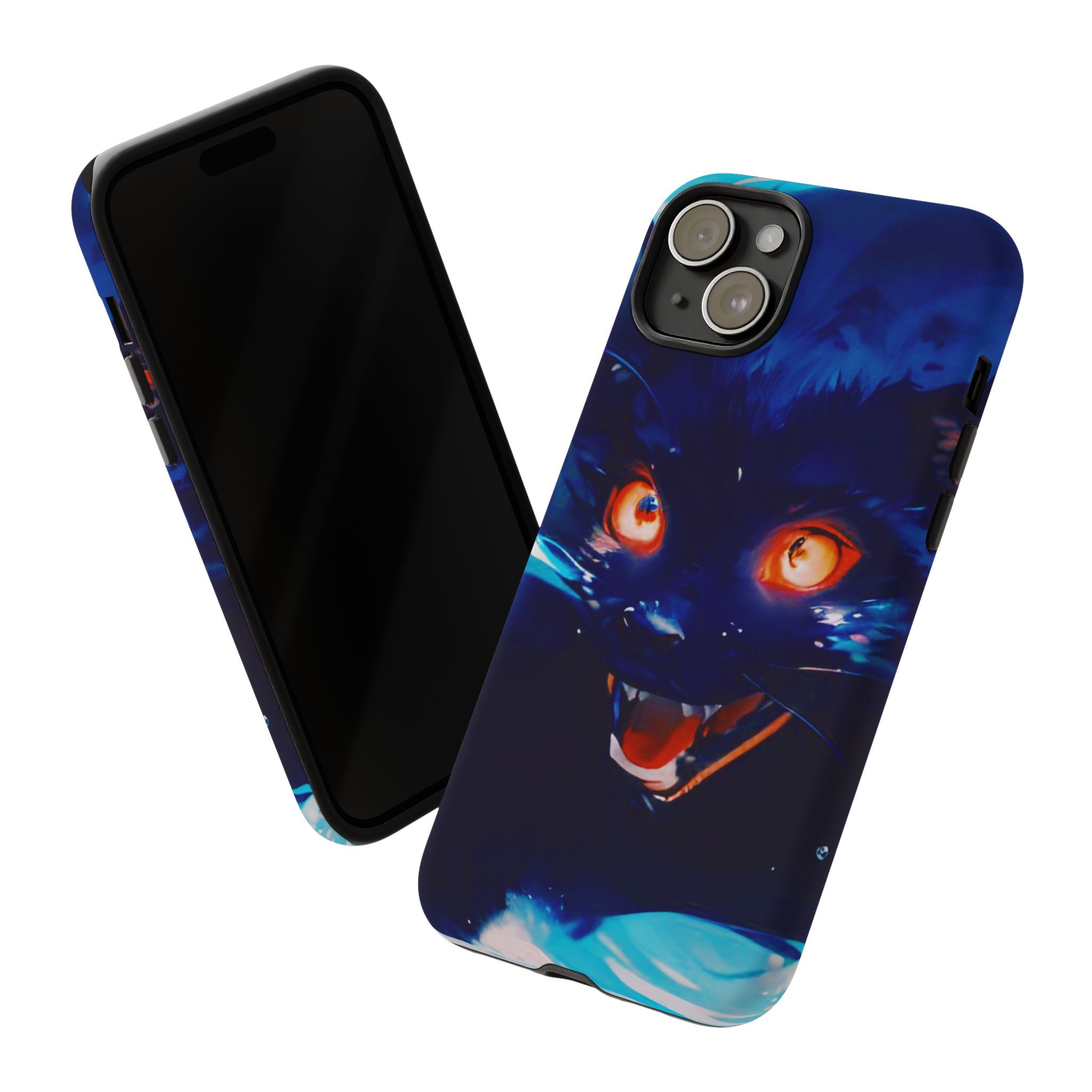 Demon Cat Phone Case — Glowing Blue Feline Tough Case