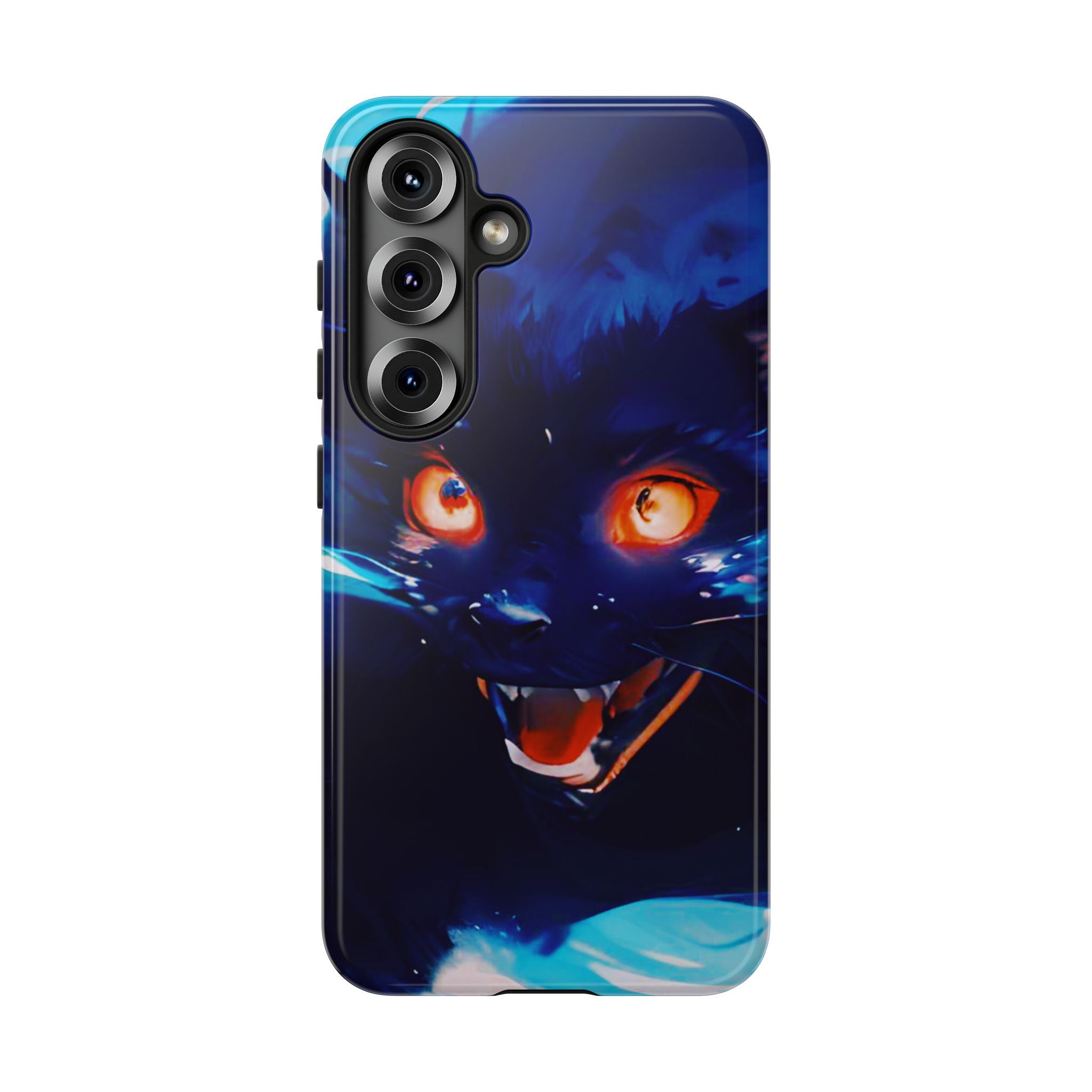 Demon Cat Phone Case — Glowing Blue Feline Tough Case