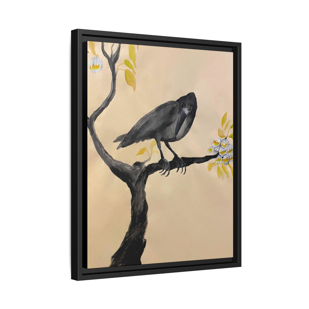 Raven on Branch Matte Framed Canvas – Moody Bird Wall Art