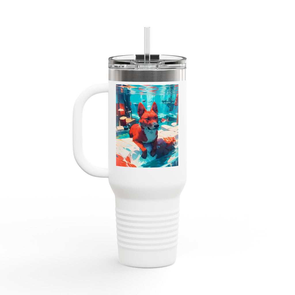 40oz Insulated Travel Mug – Colorful Underwater Dog Art Design
