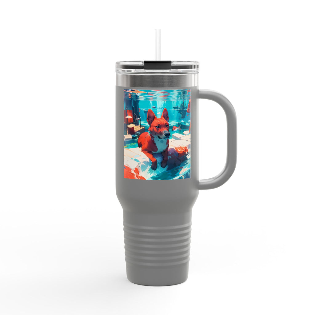 40oz Insulated Travel Mug – Colorful Underwater Dog Art Design