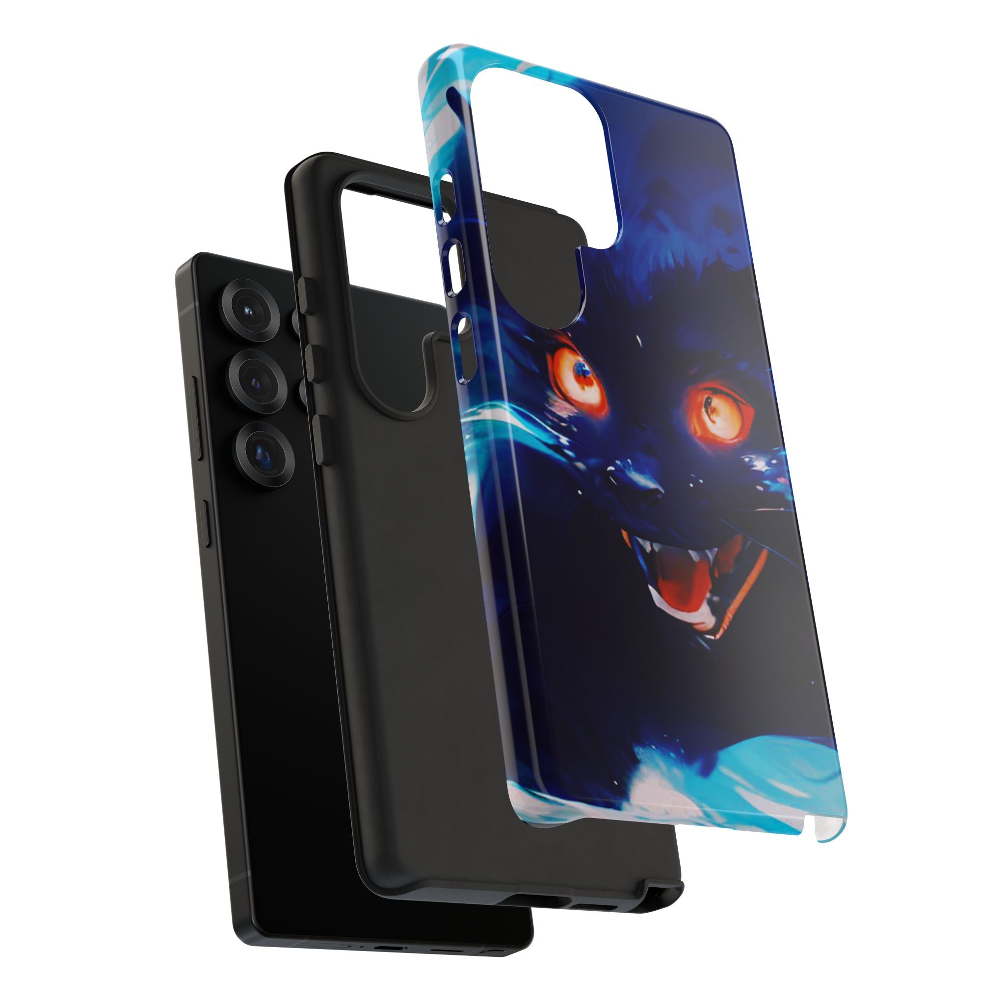 Demon Cat Phone Case — Glowing Blue Feline Tough Case