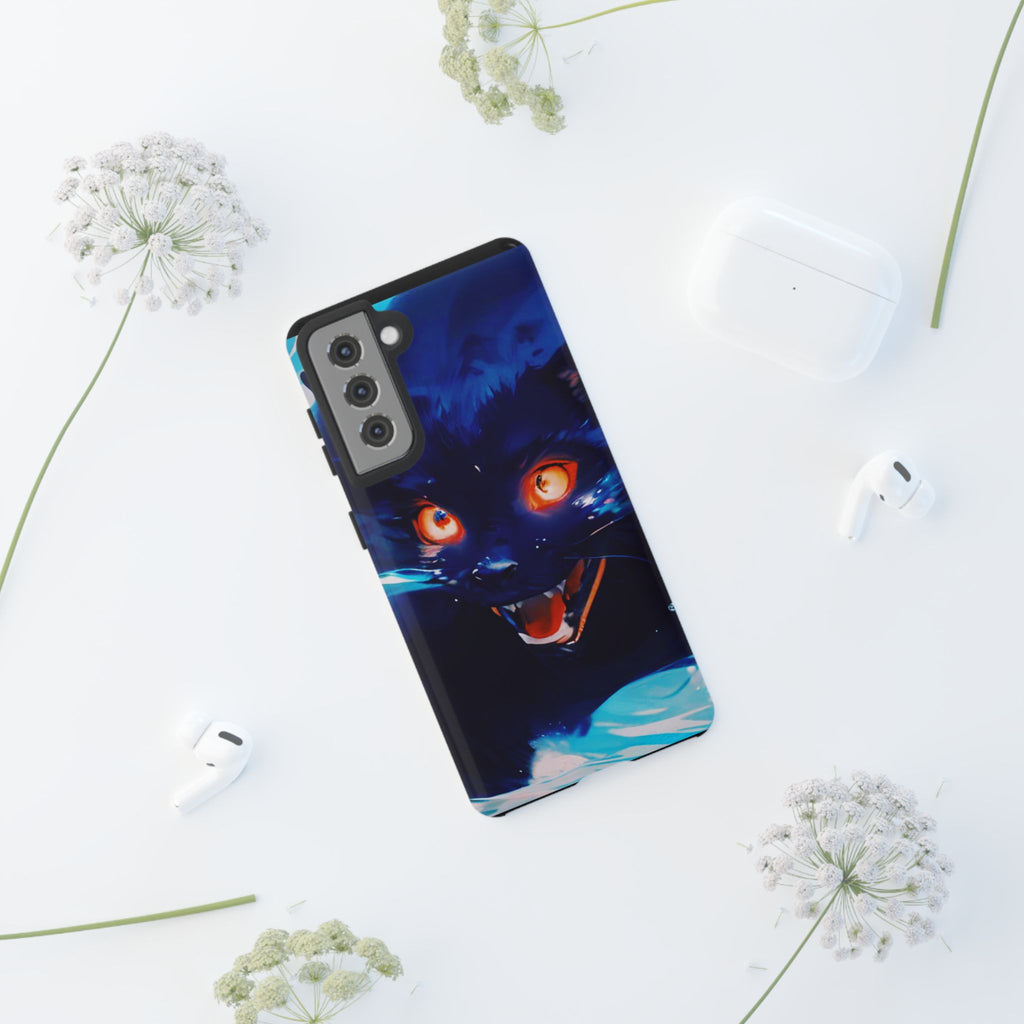 Demon Cat Phone Case — Glowing Blue Feline Tough Case