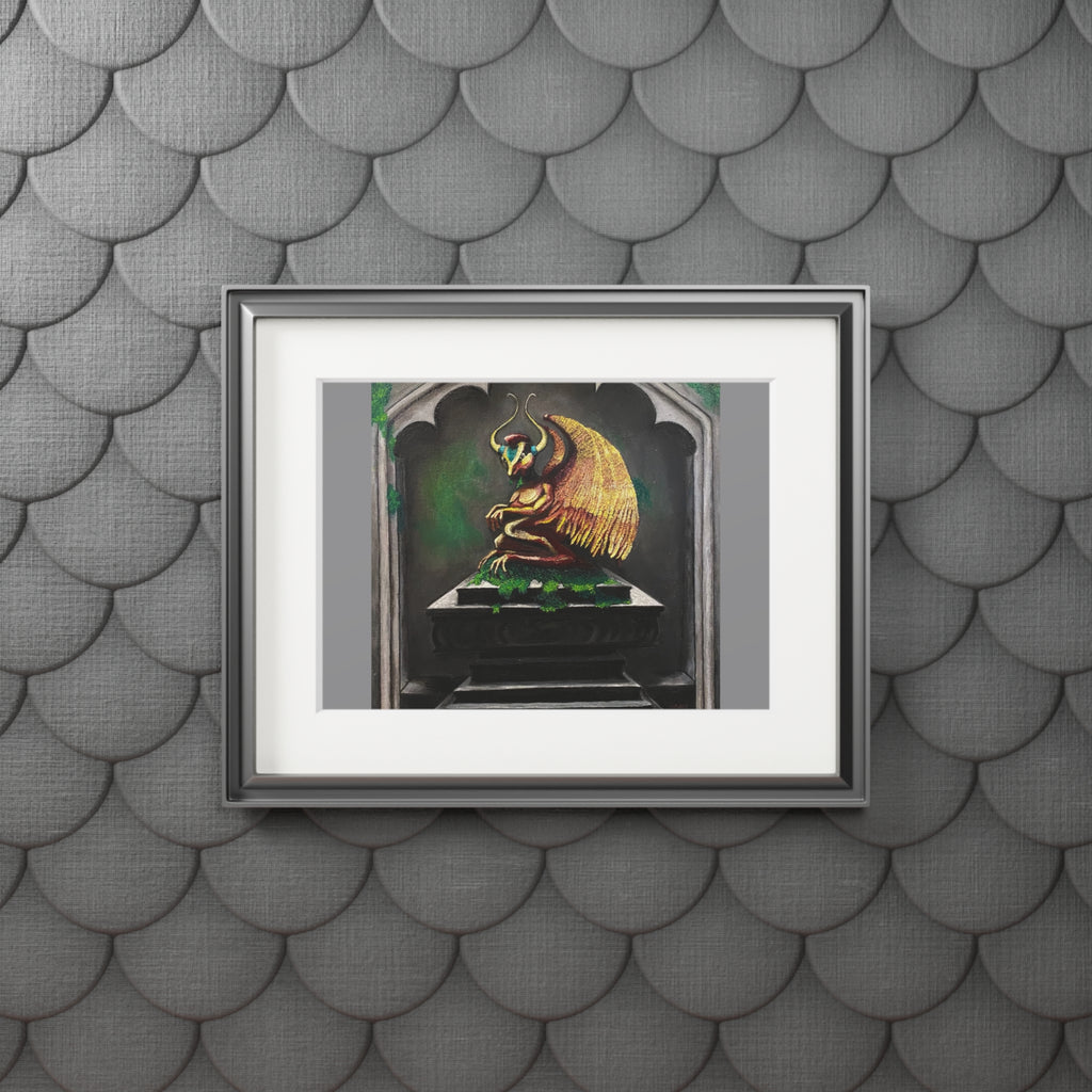 Golden Gargoyle Fine Art Print with Passepartout Frame — Mythic Wall Art