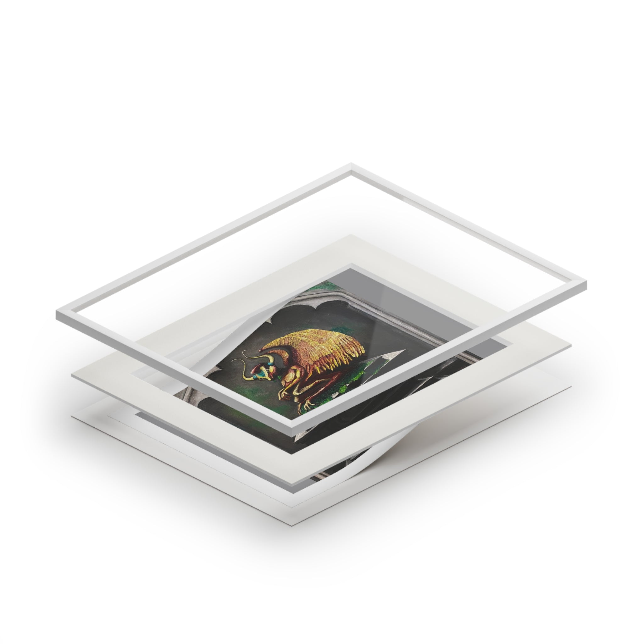 Golden Gargoyle Fine Art Print with Passepartout Frame — Mythic Wall Art