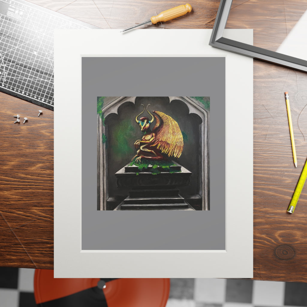 Golden Gargoyle Fine Art Print with Passepartout Frame — Mythic Wall Art