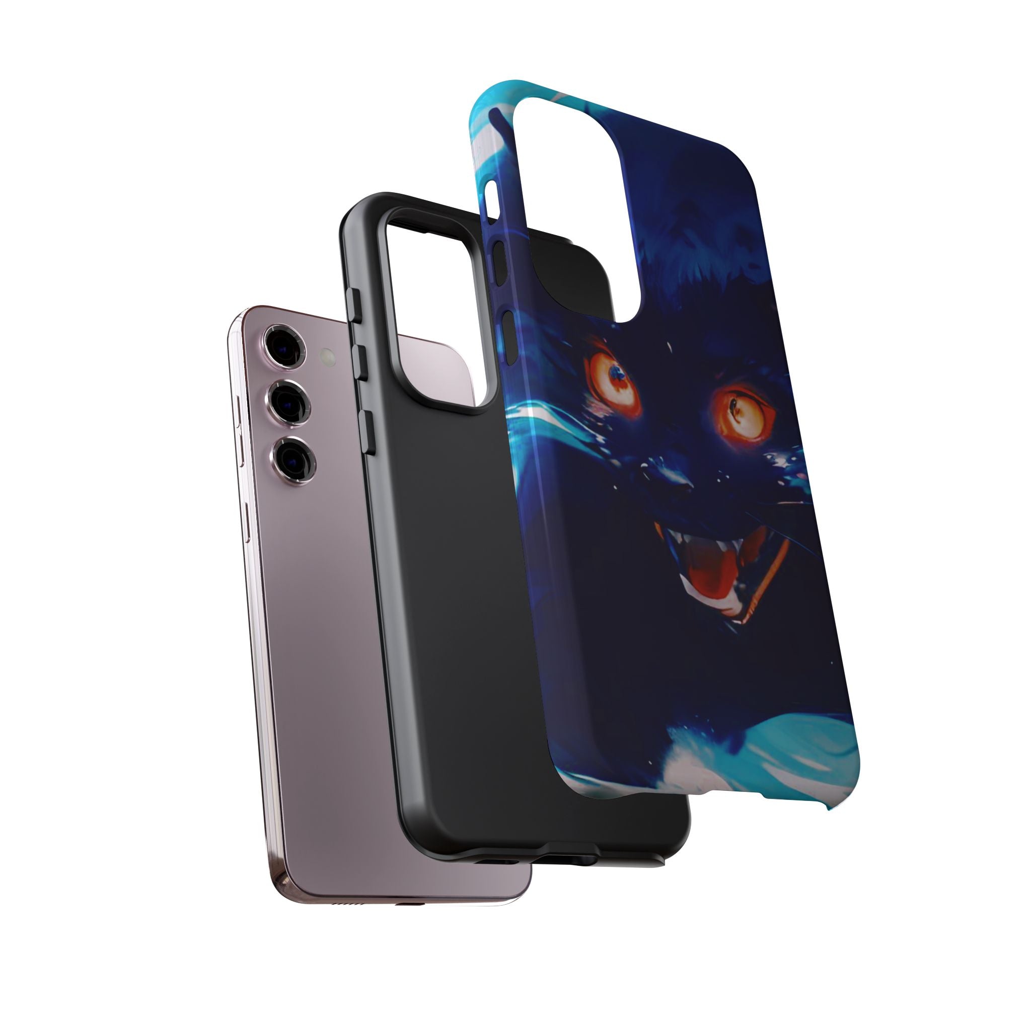 Demon Cat Phone Case — Glowing Blue Feline Tough Case