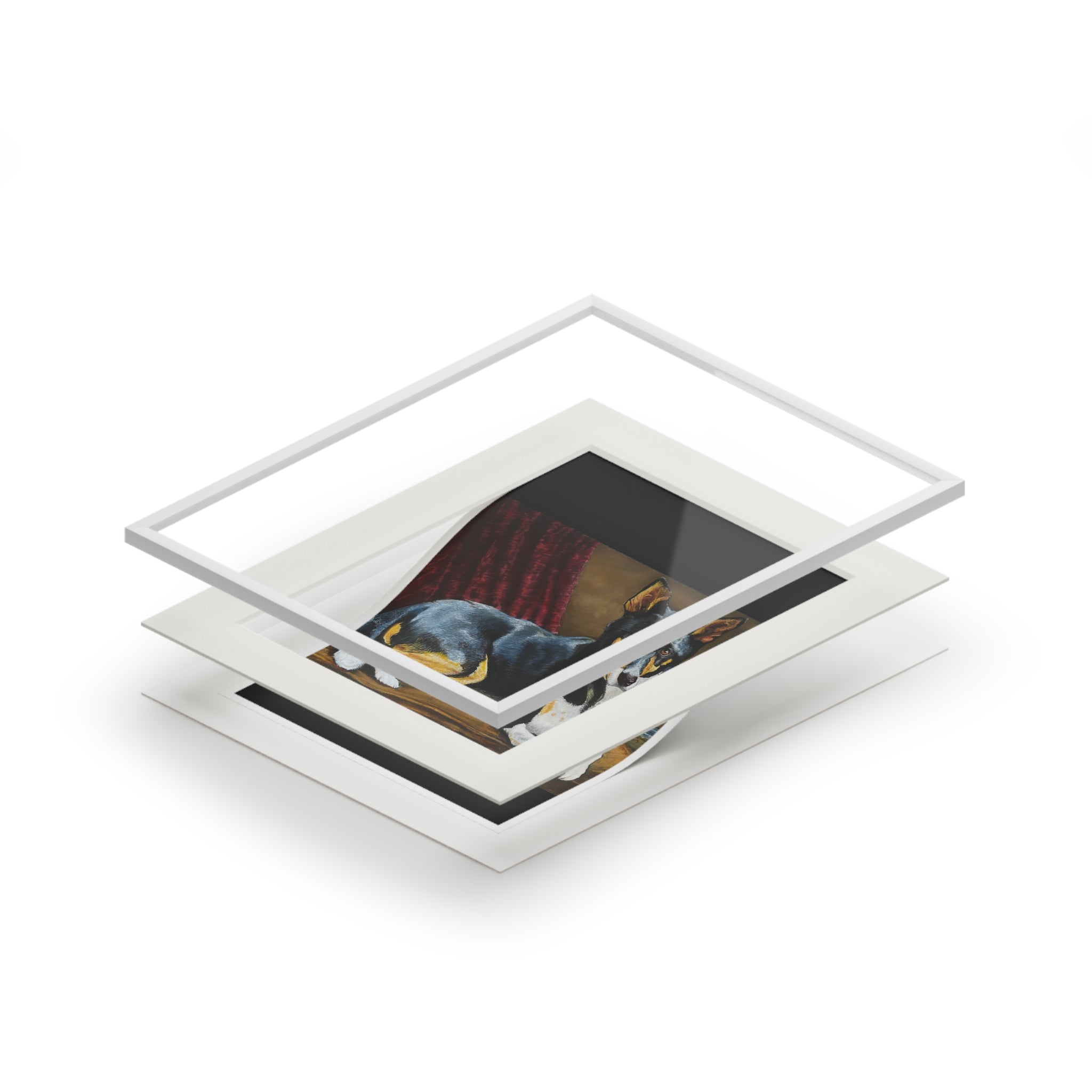 Tricolor Dog Fine Art Print with Passepartout Frame — "Upton" Pet Portrait Wall Art (2022)