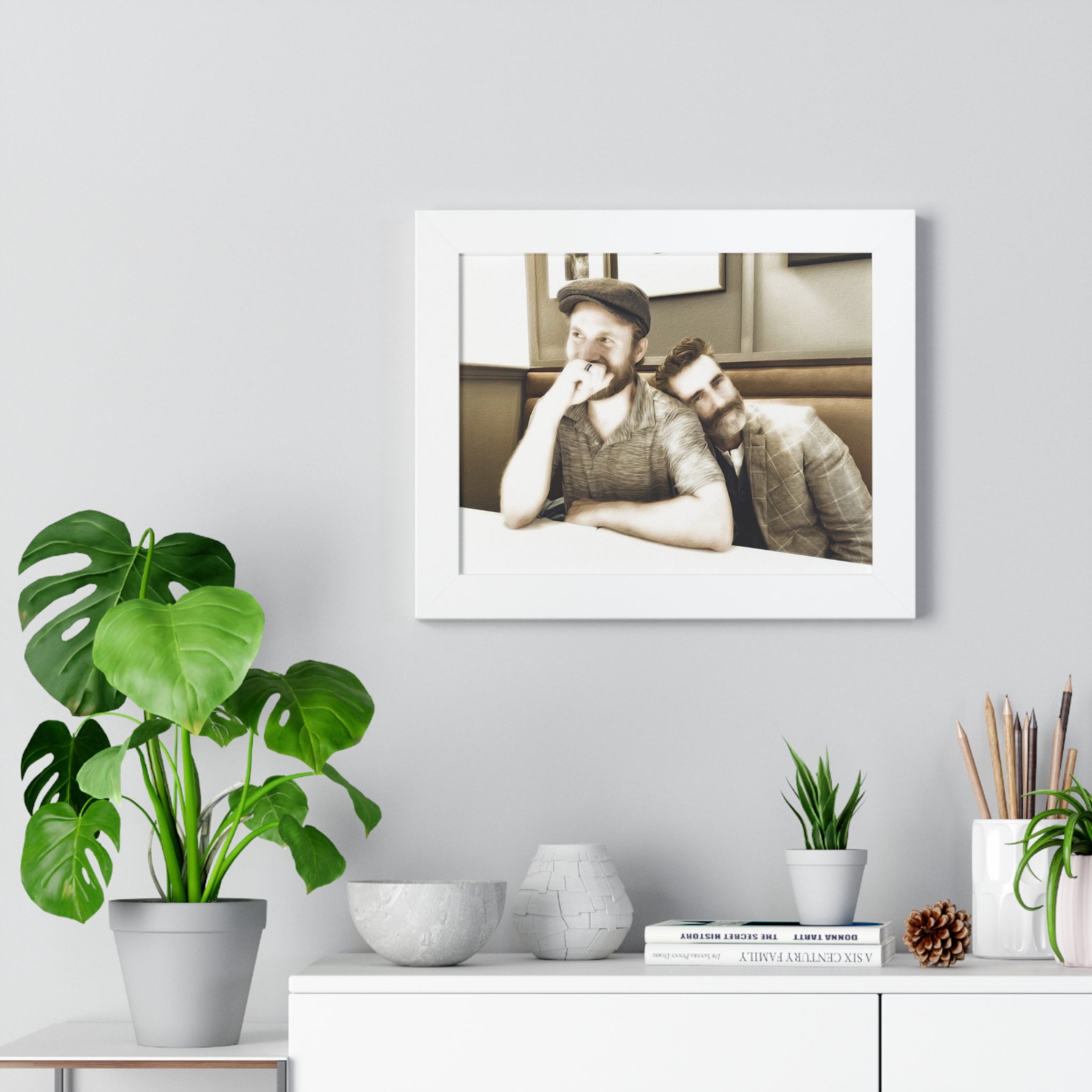 Framed Horizontal Poster — Vintage Sepia Portrait Wall Art - Just Us, a married couple.