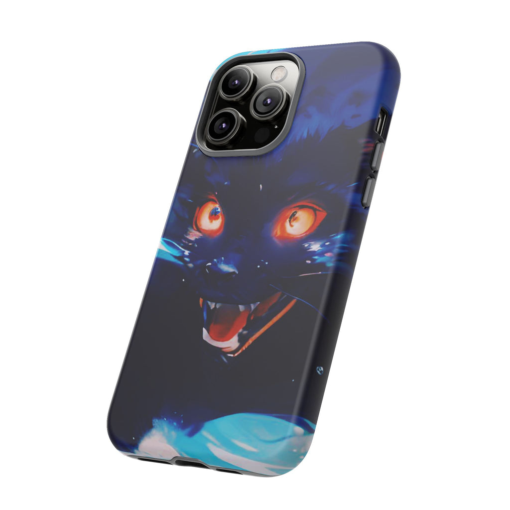 Demon Cat Phone Case — Glowing Blue Feline Tough Case