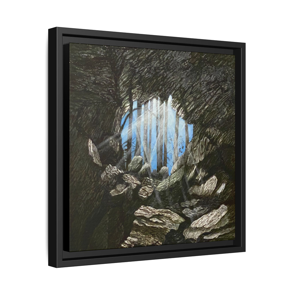 Framed Matte Canvas Art — Cave Opening with Blue Sky Landscape