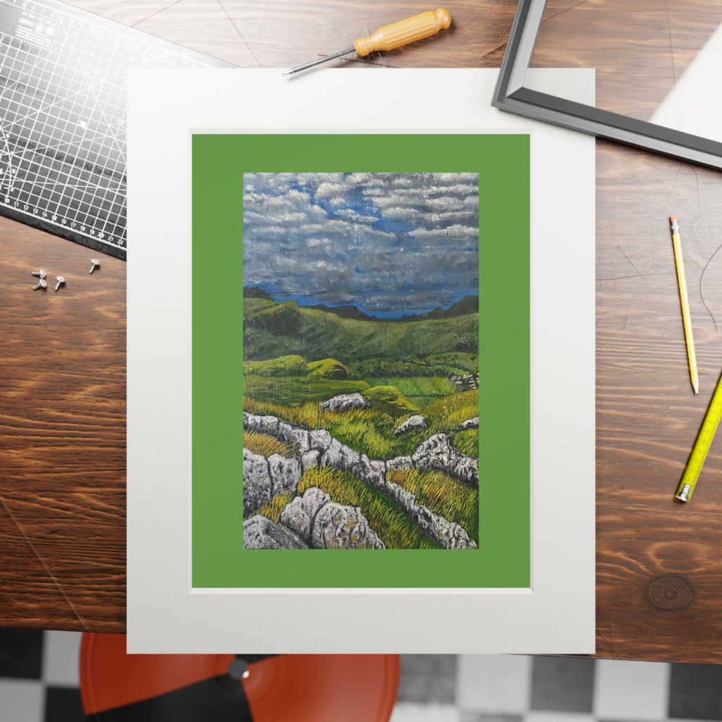 Mountain Landscape Fine Art Print with Passepartout — "View from High Rigg" - Green Hills & Dramatic Sky (2023)