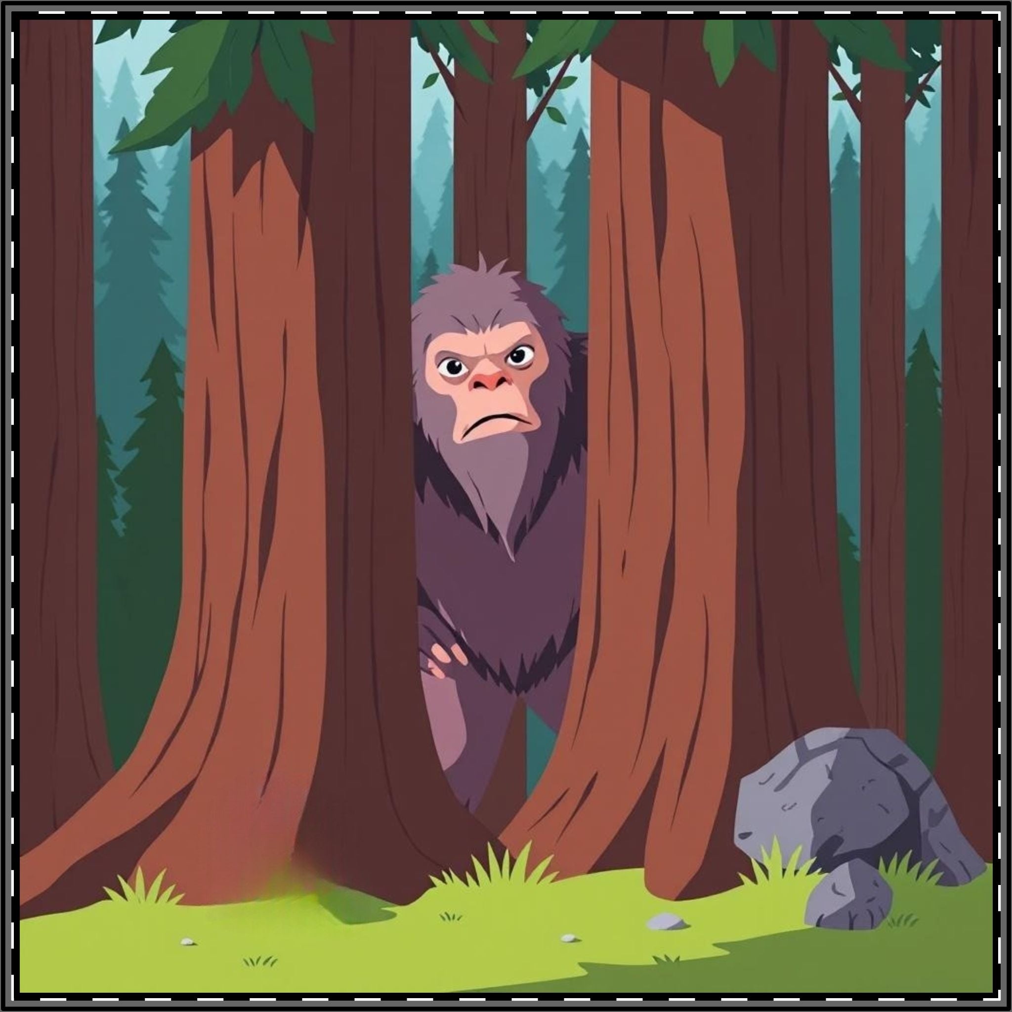Satin Poster — Bigfoot Peeking Forest Art Print